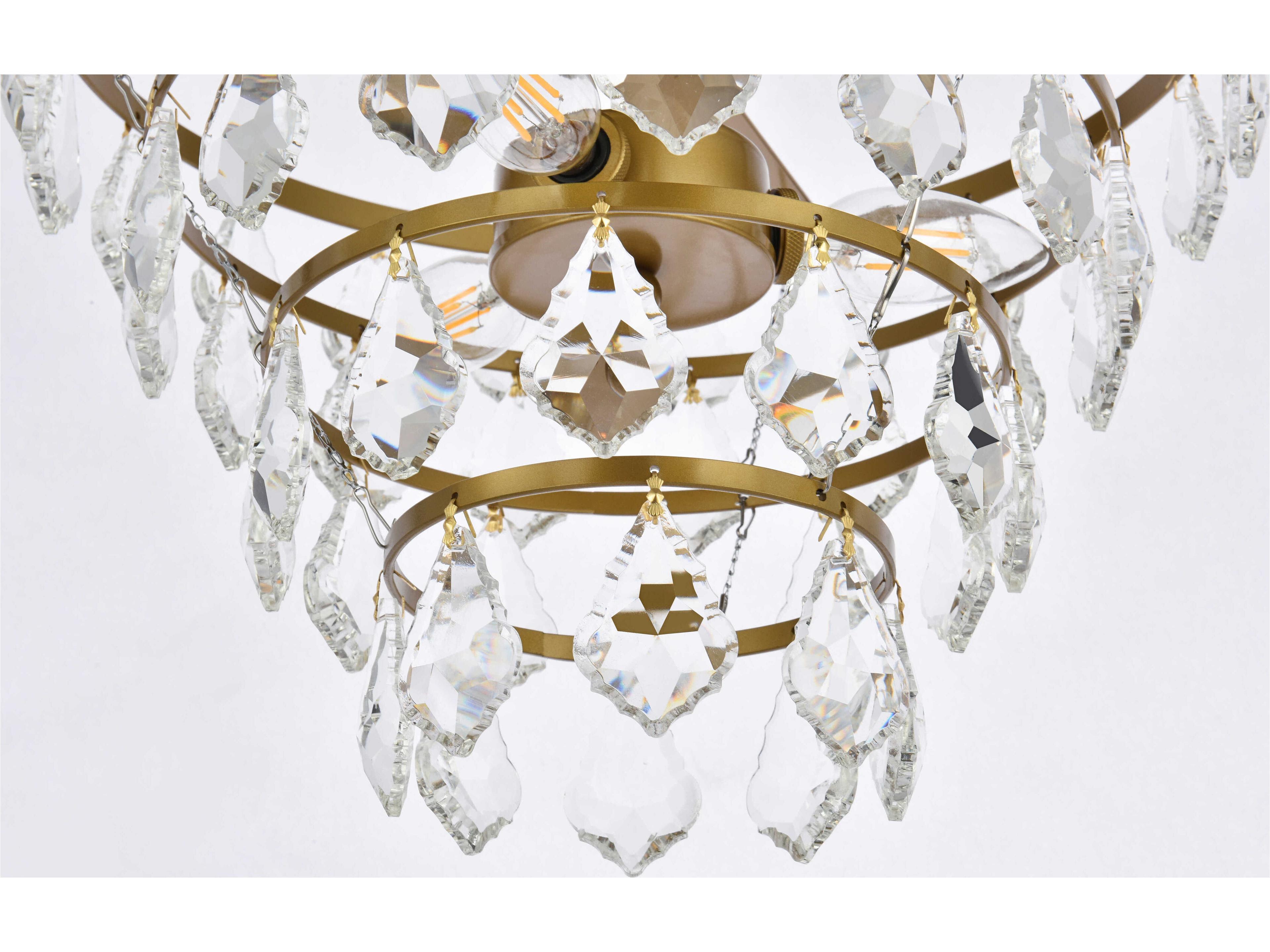 Elegant Lighting Ella 3-Light Brass Crystal Flush Mount