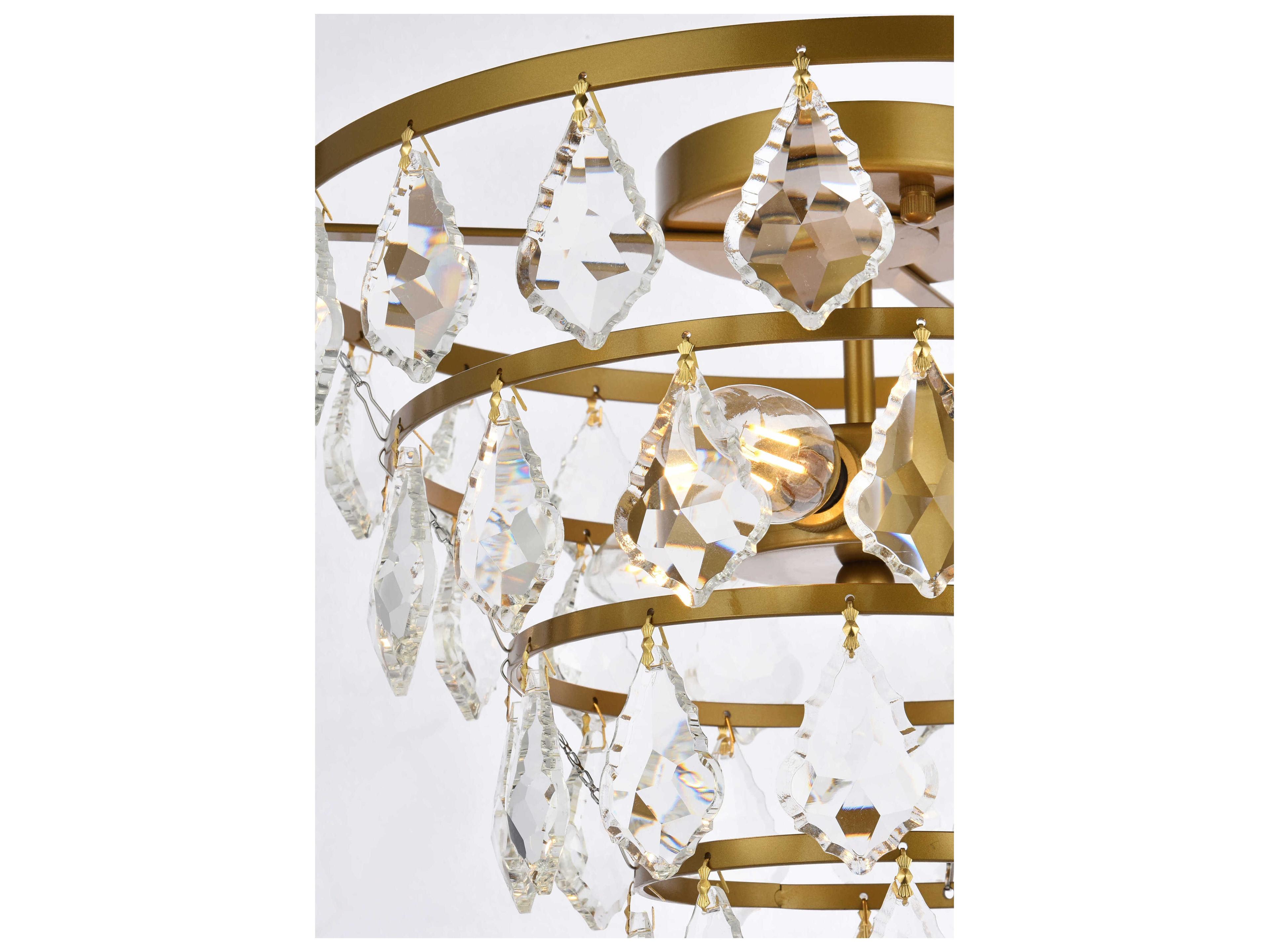Elegant Lighting Ella 3-Light Brass Crystal Flush Mount