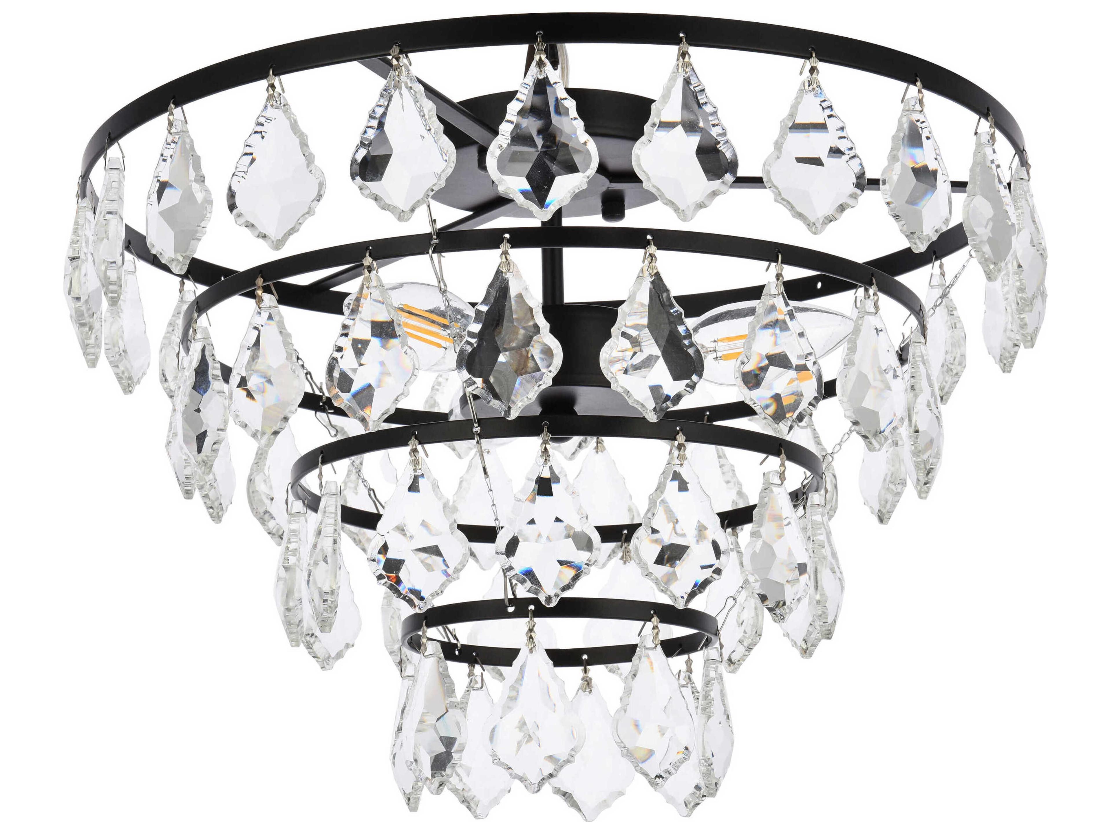 Elegant Lighting Ella 3-Light Black Crystal Flush Mount