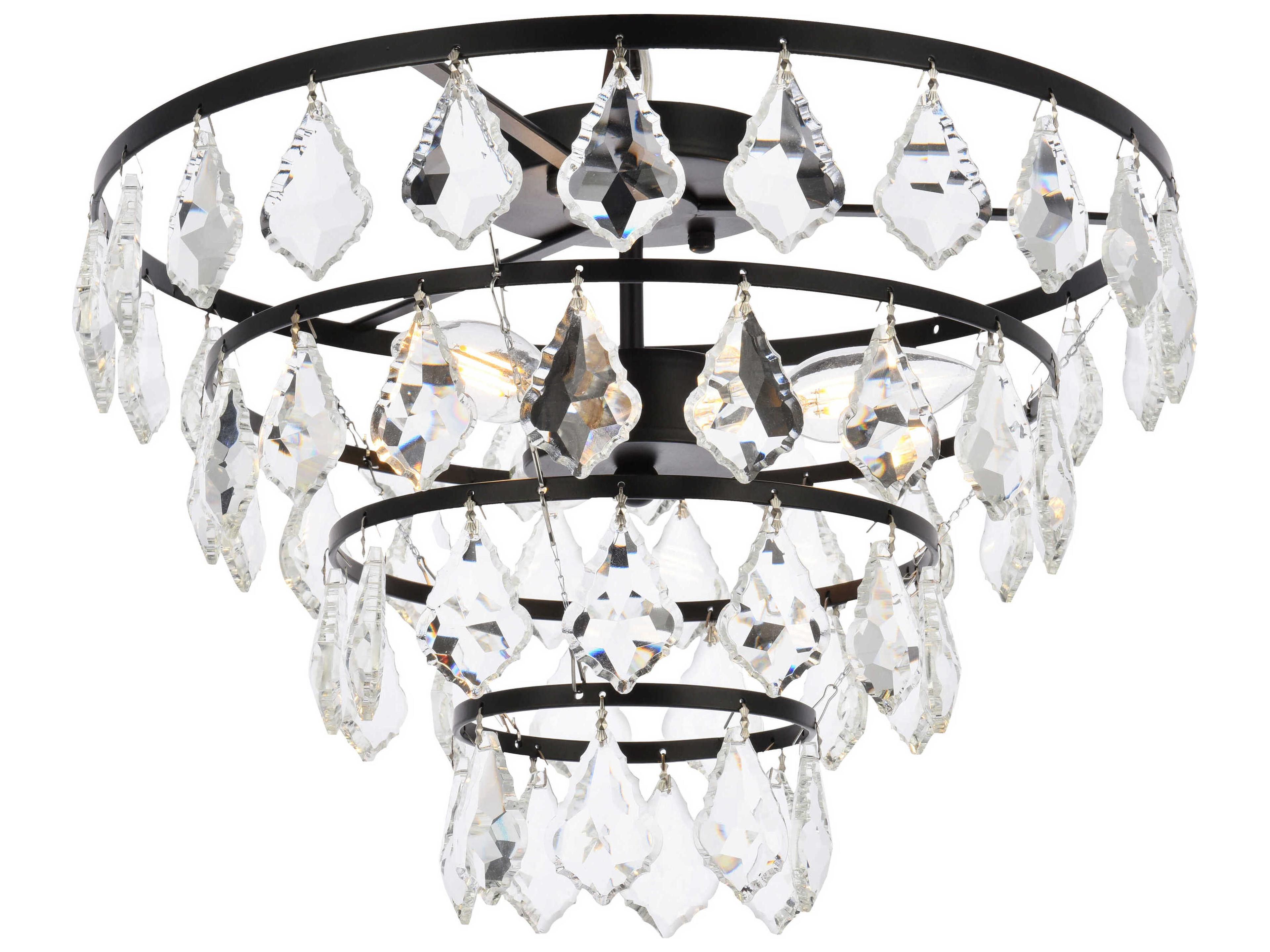 Elegant Lighting Ella 3-Light Black Crystal Flush Mount