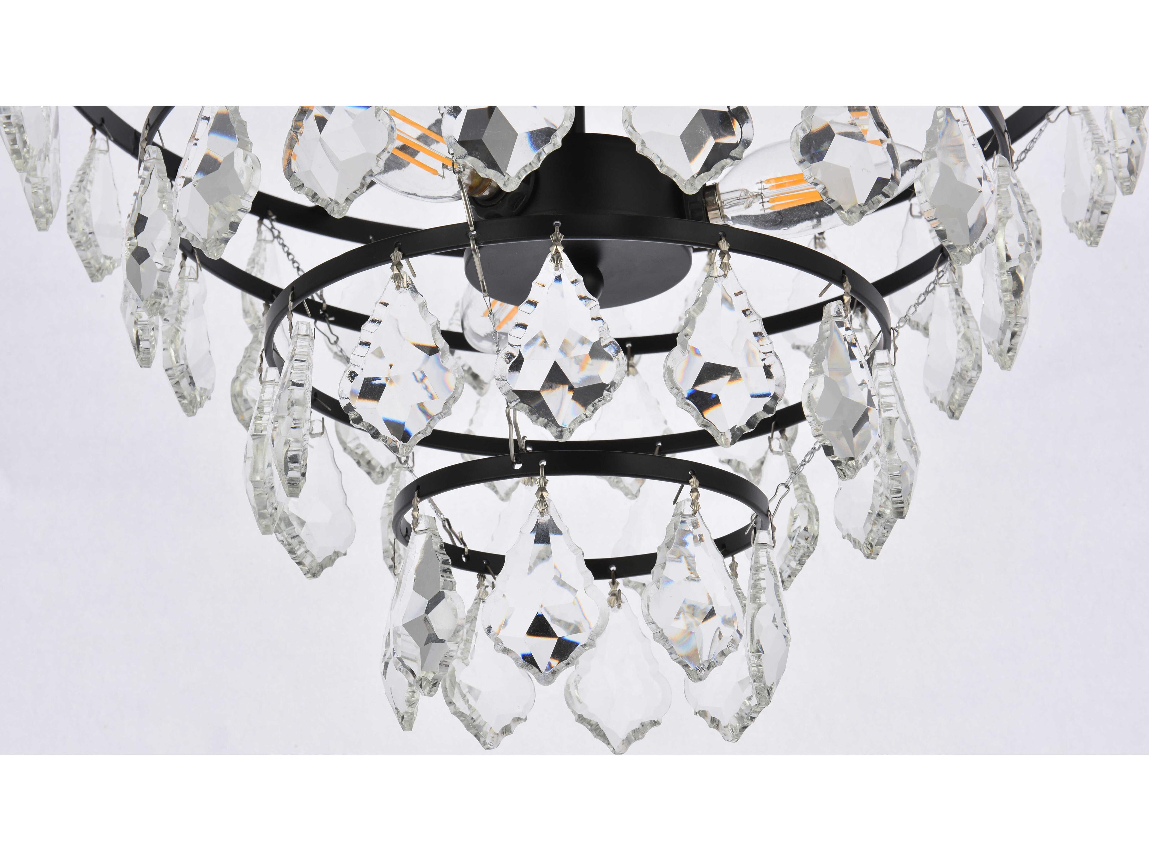 Elegant Lighting Ella 3-Light Black Crystal Flush Mount