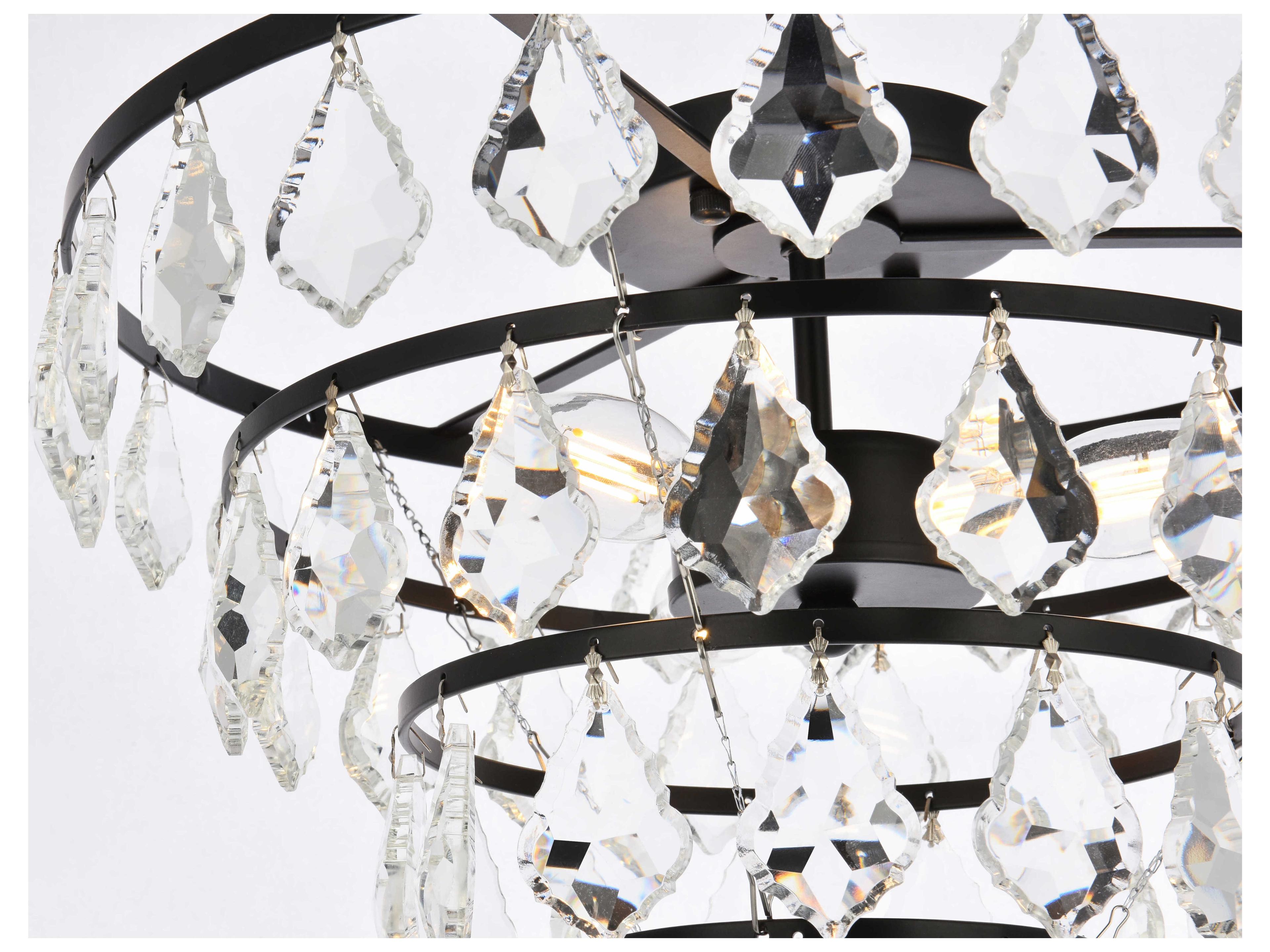 Elegant Lighting Ella 3-Light Black Crystal Flush Mount
