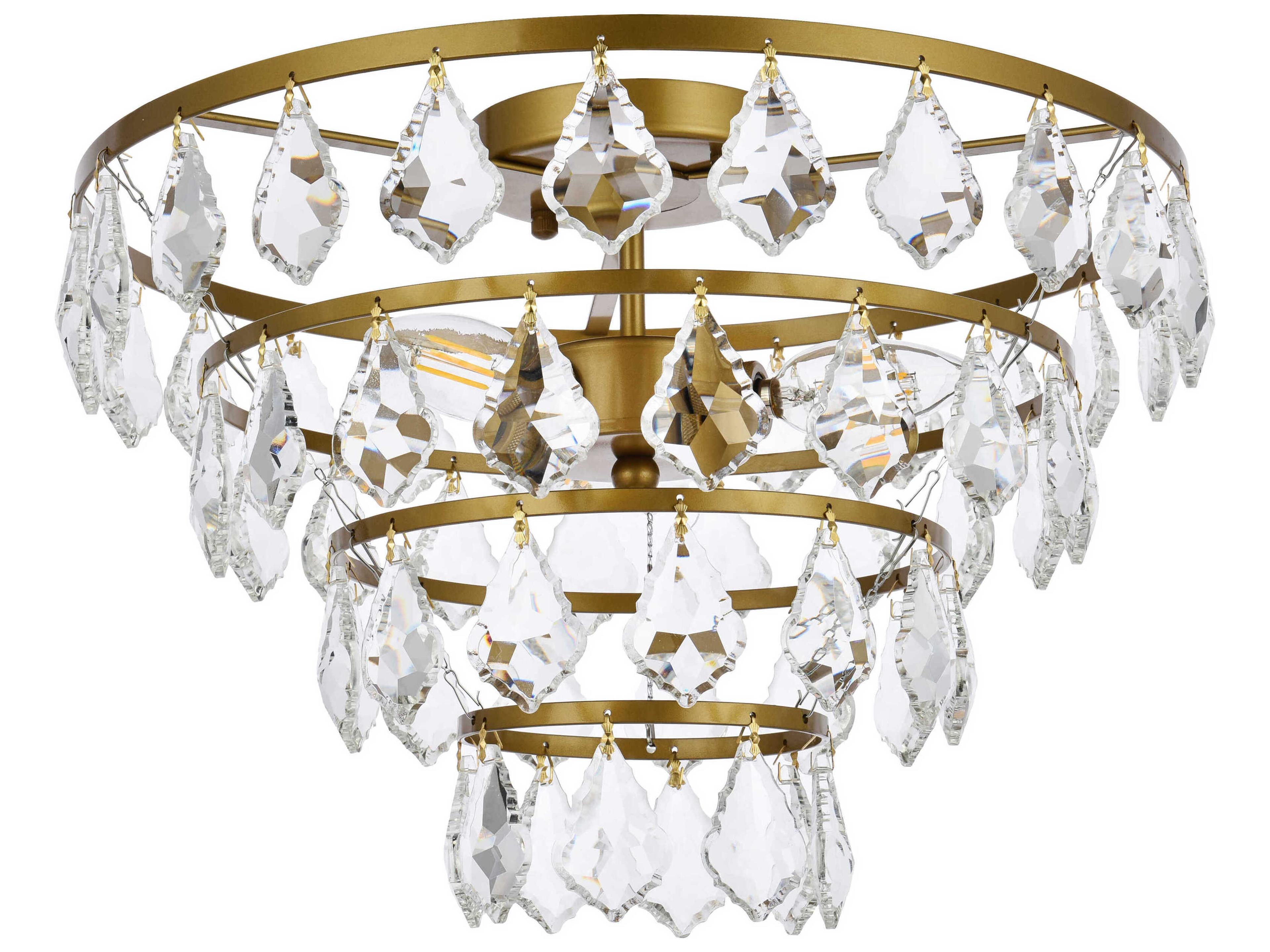 Elegant Lighting Ella 3-Light Brass Crystal Flush Mount