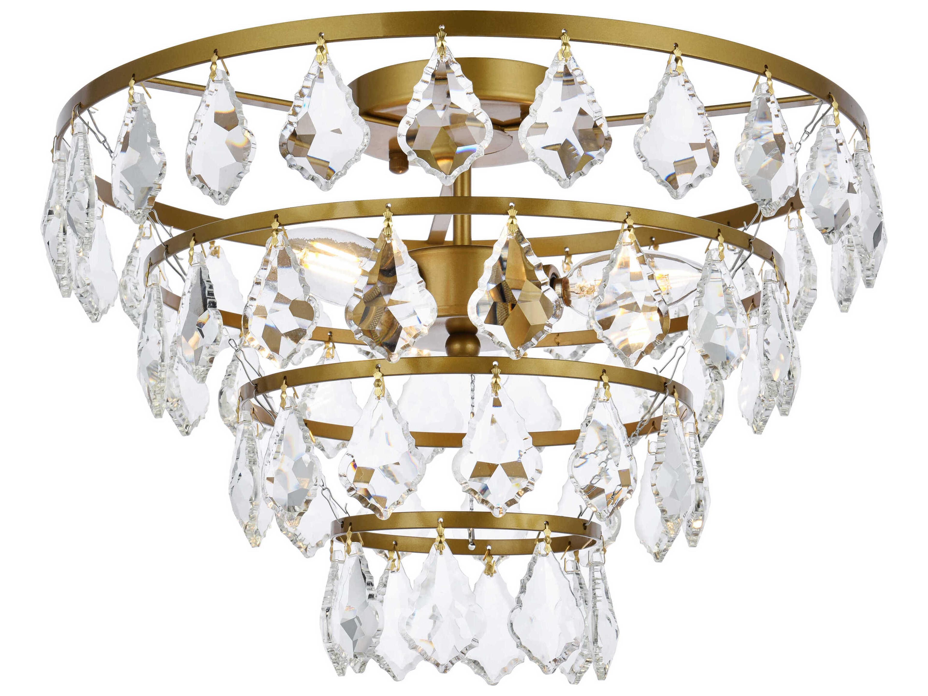 Elegant Lighting Ella 3-Light Brass Crystal Flush Mount