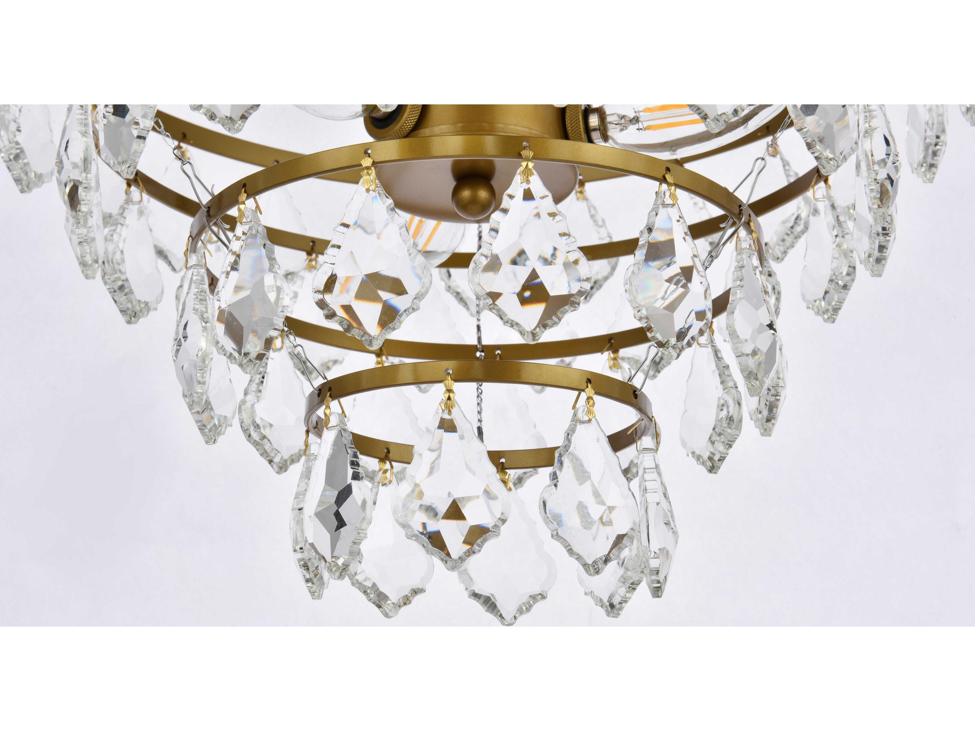 Elegant Lighting Ella 3-Light Brass Crystal Flush Mount