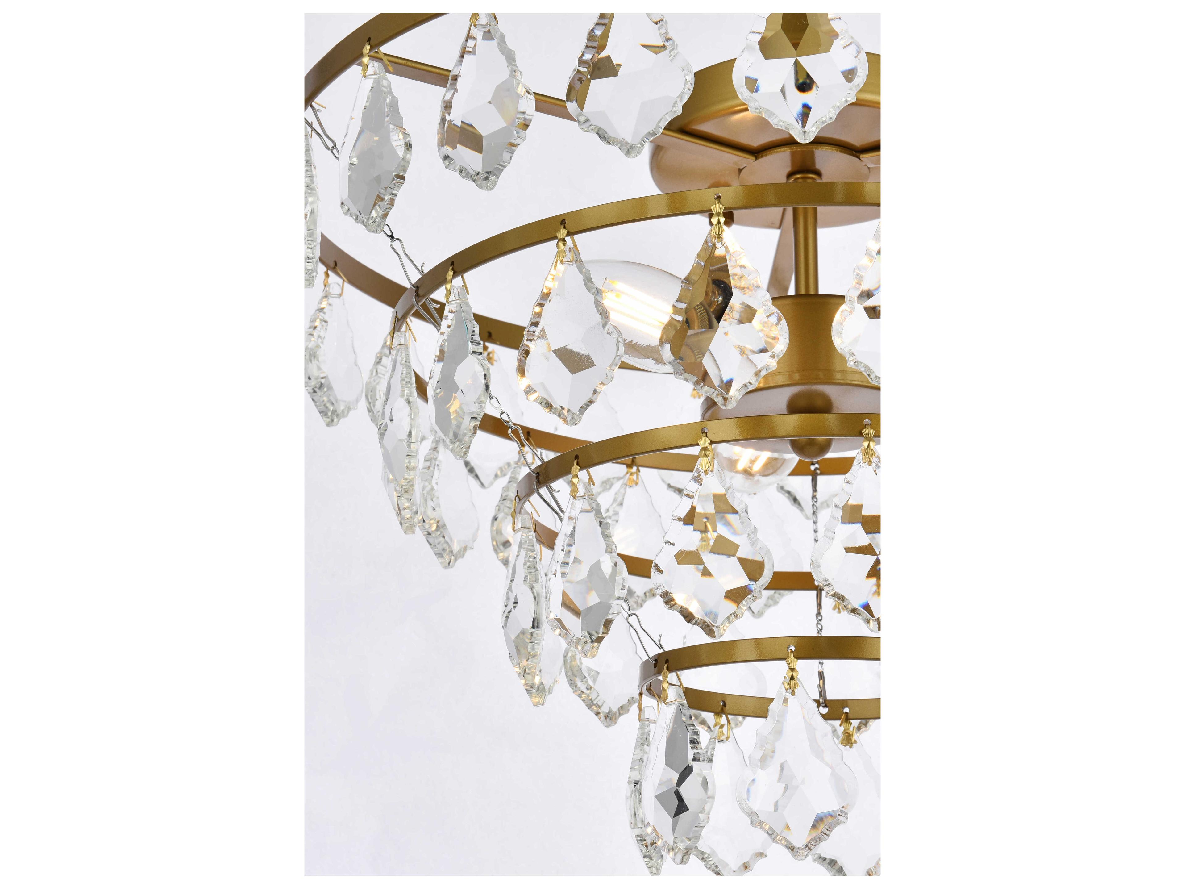 Elegant Lighting Ella 3-Light Brass Crystal Flush Mount