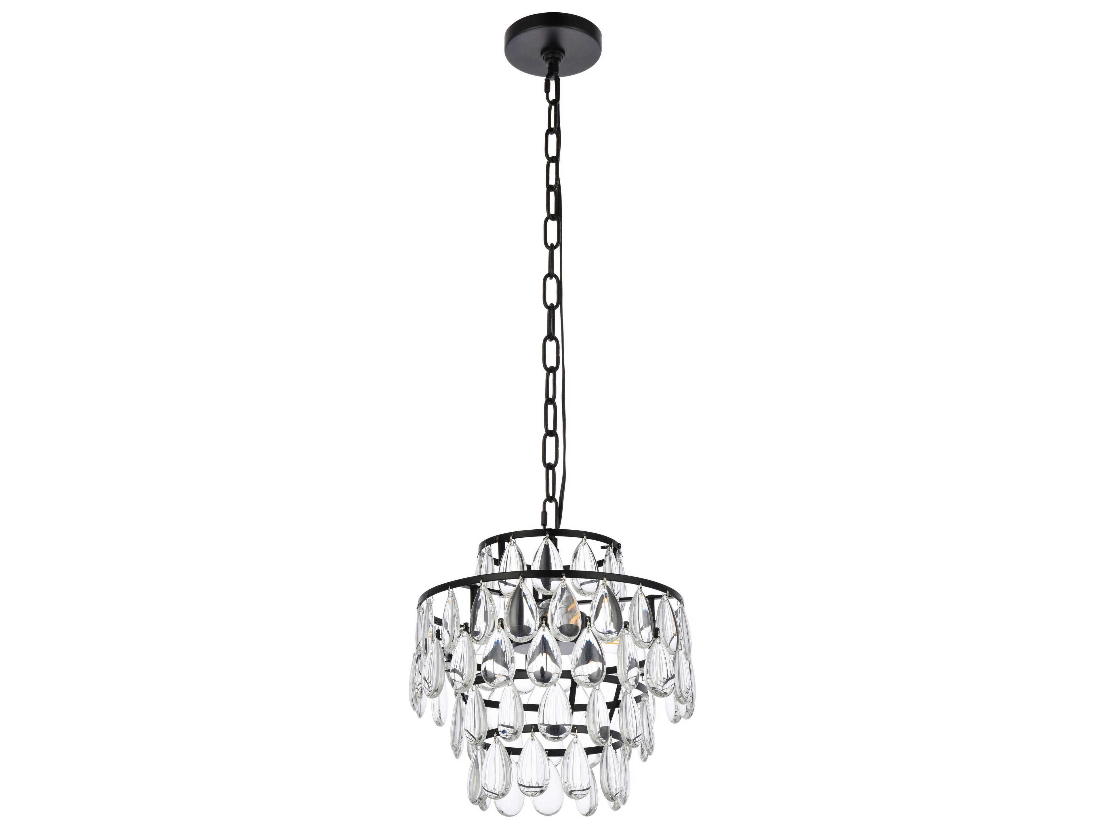 Elegant Lighting Mila 3-Light Black Crystal Mini Pendant