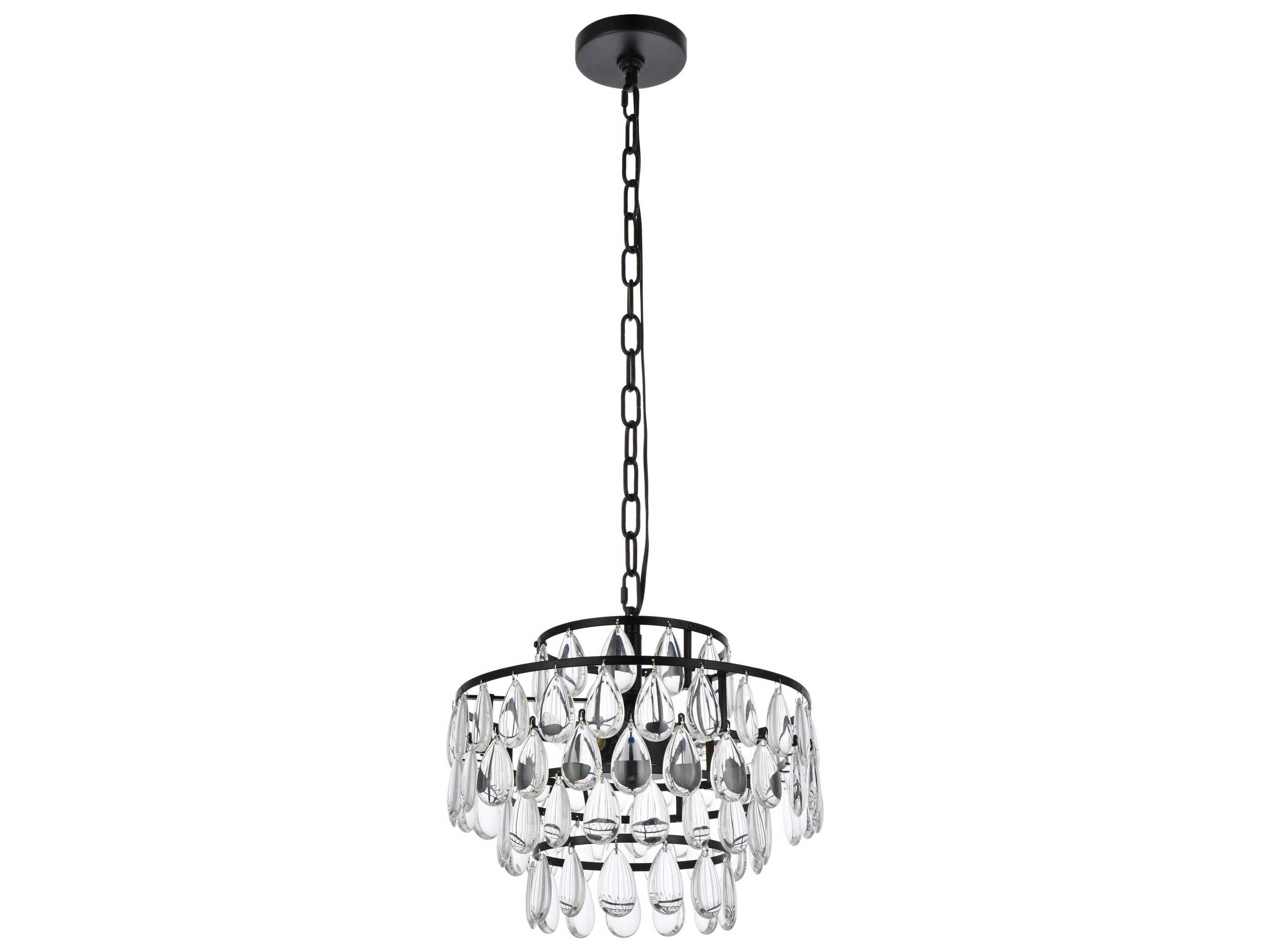 Elegant Lighting Mila 3-Light Black Crystal Pendant