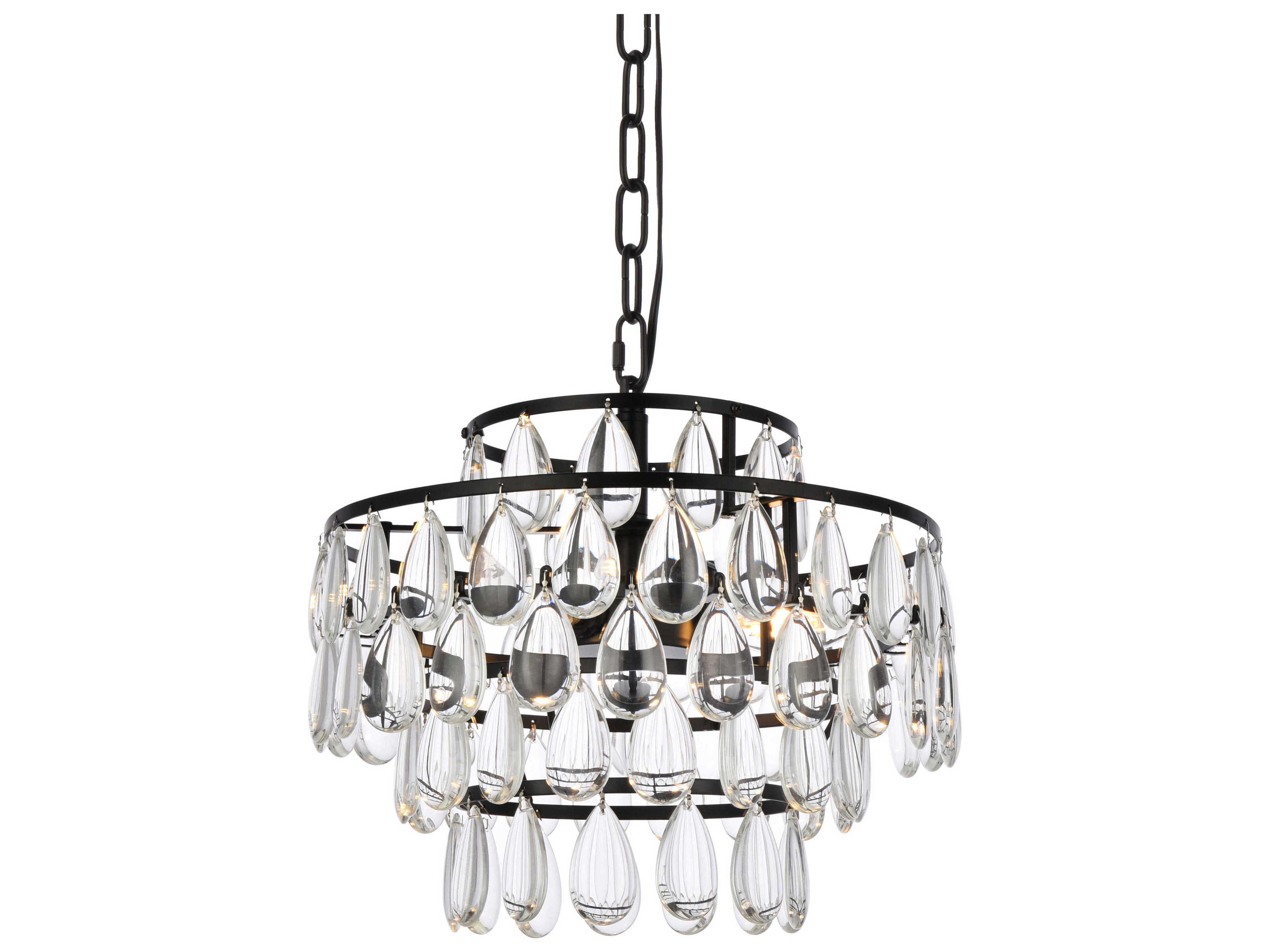 Elegant Lighting Mila 3-Light Black Crystal Pendant