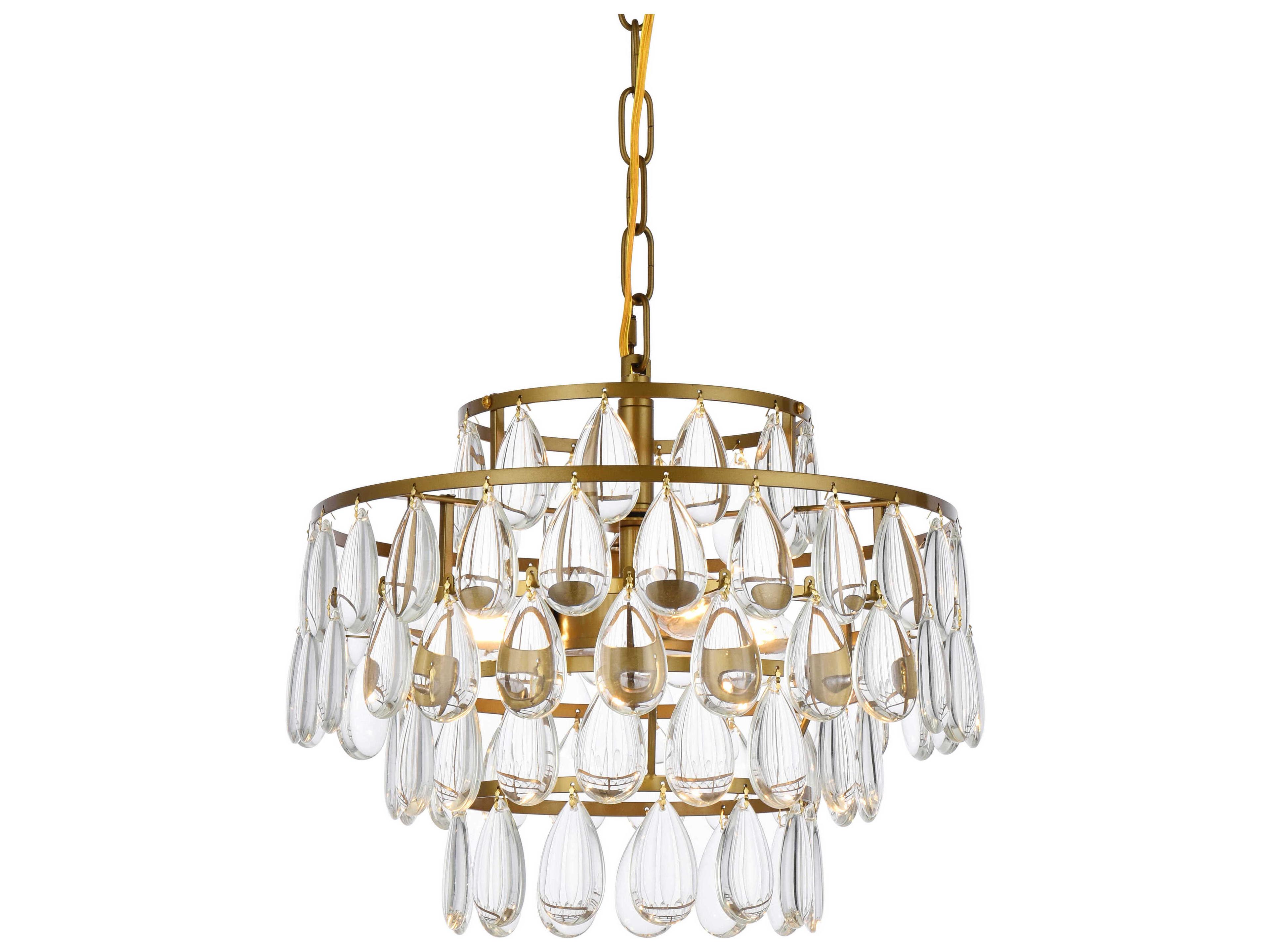 Elegant Lighting Mila 3-Light Brass Crystal Pendant