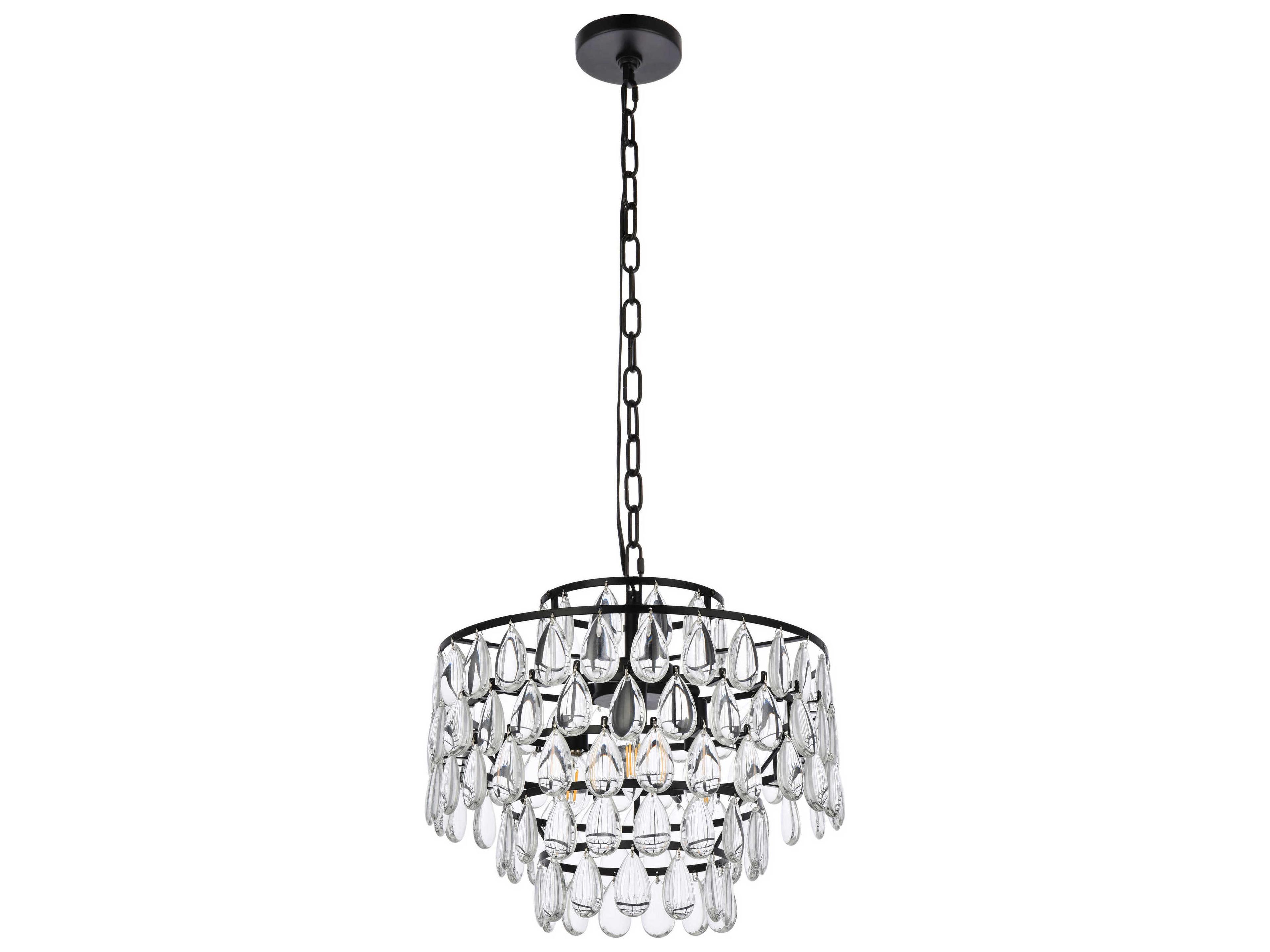 Elegant Lighting Mila 3-Light Black Crystal Pendant
