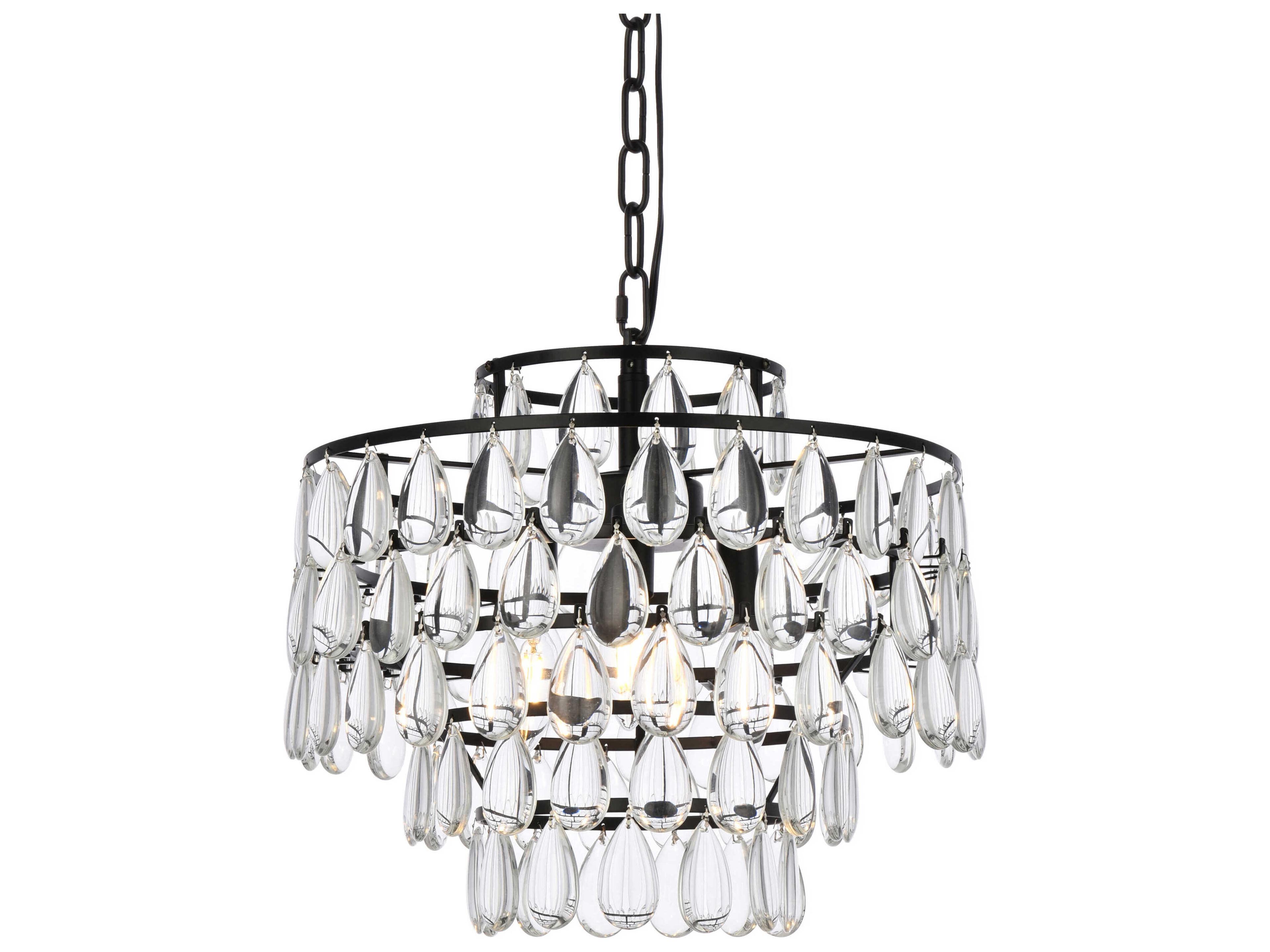 Elegant Lighting Mila 3-Light Black Crystal Pendant