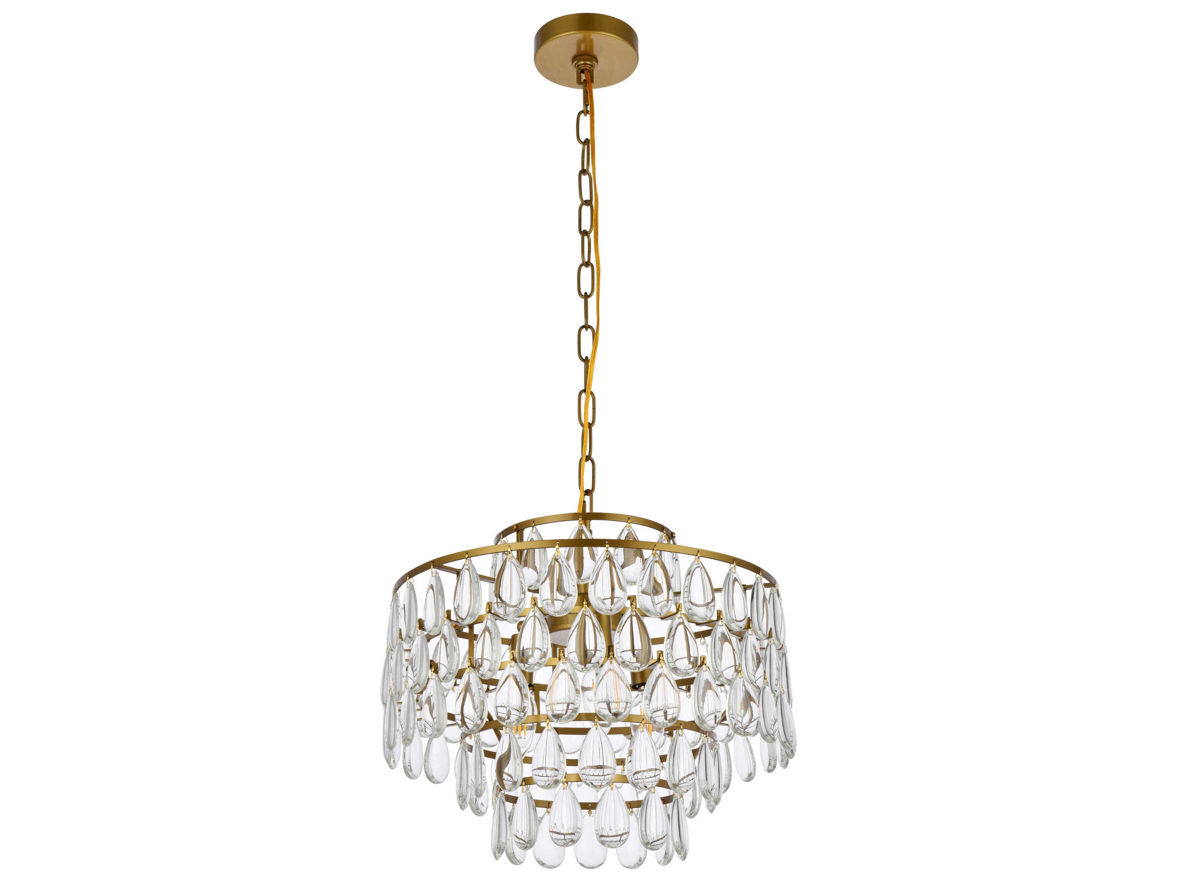 Elegant Lighting Mila 3-Light Brass Crystal Pendant
