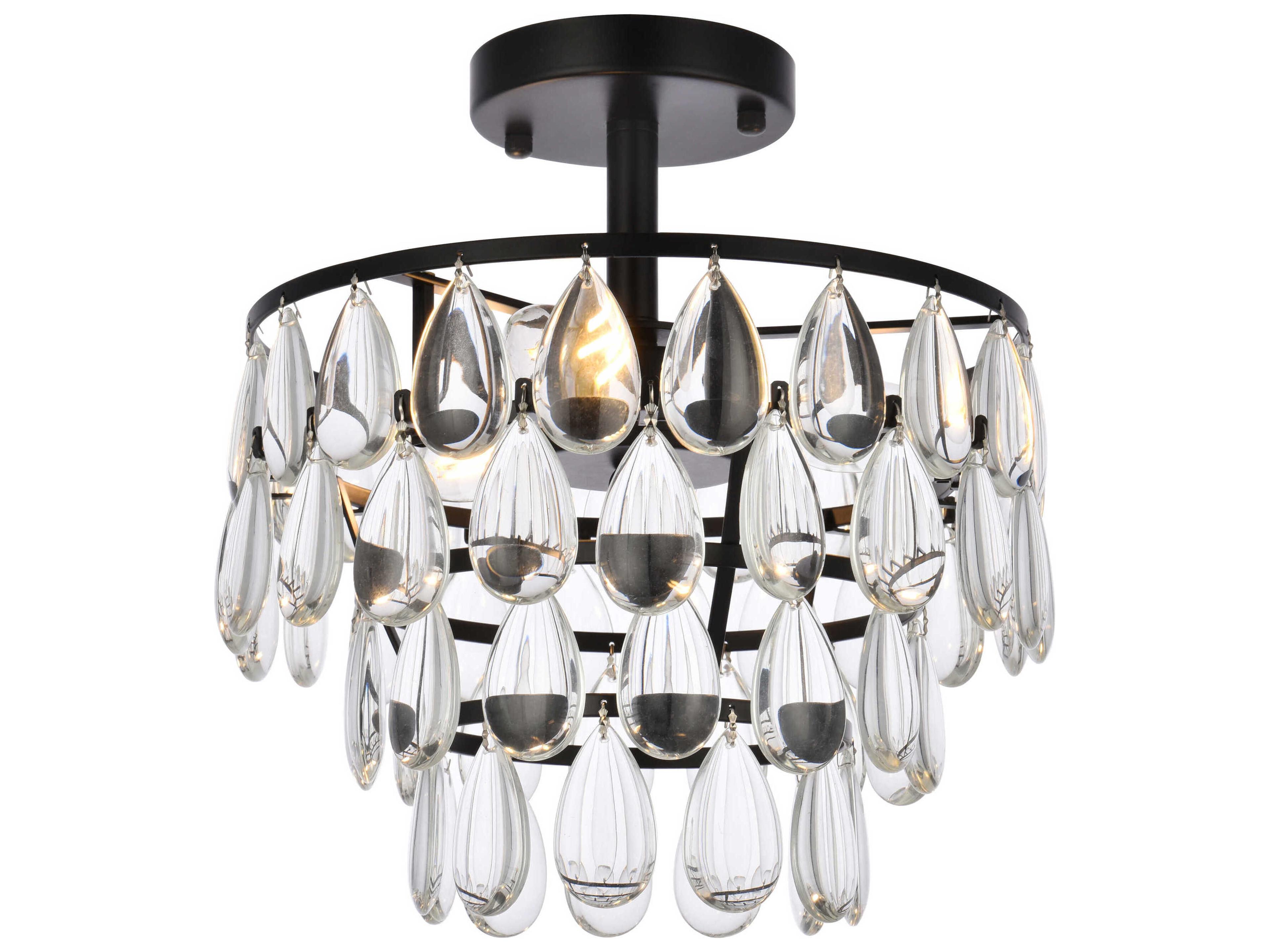 Mila 3-Light Black Crystal Semi Flush Mount
