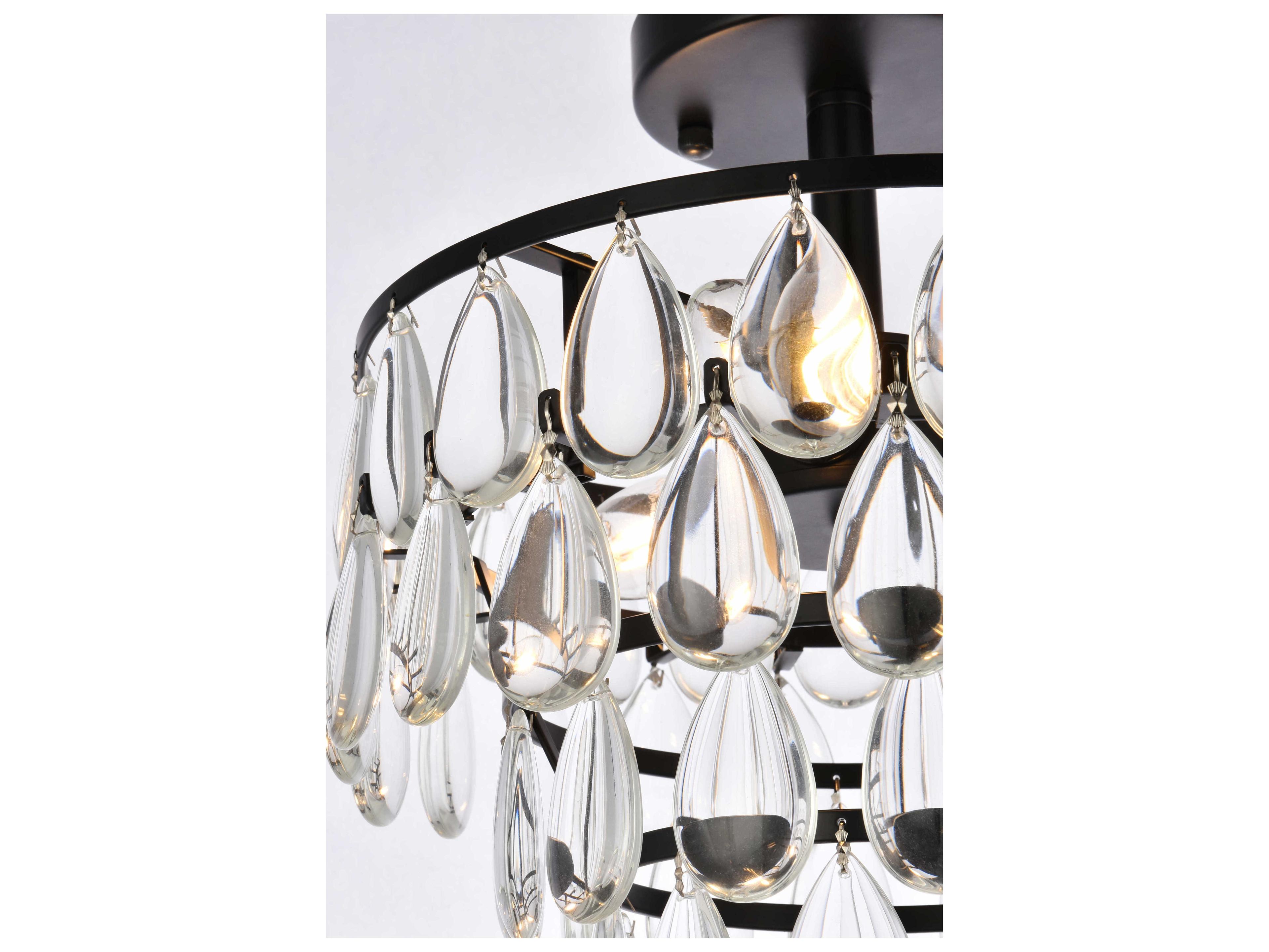 Elegant Lighting Mila 3-Light Black Crystal Semi Flush Mount