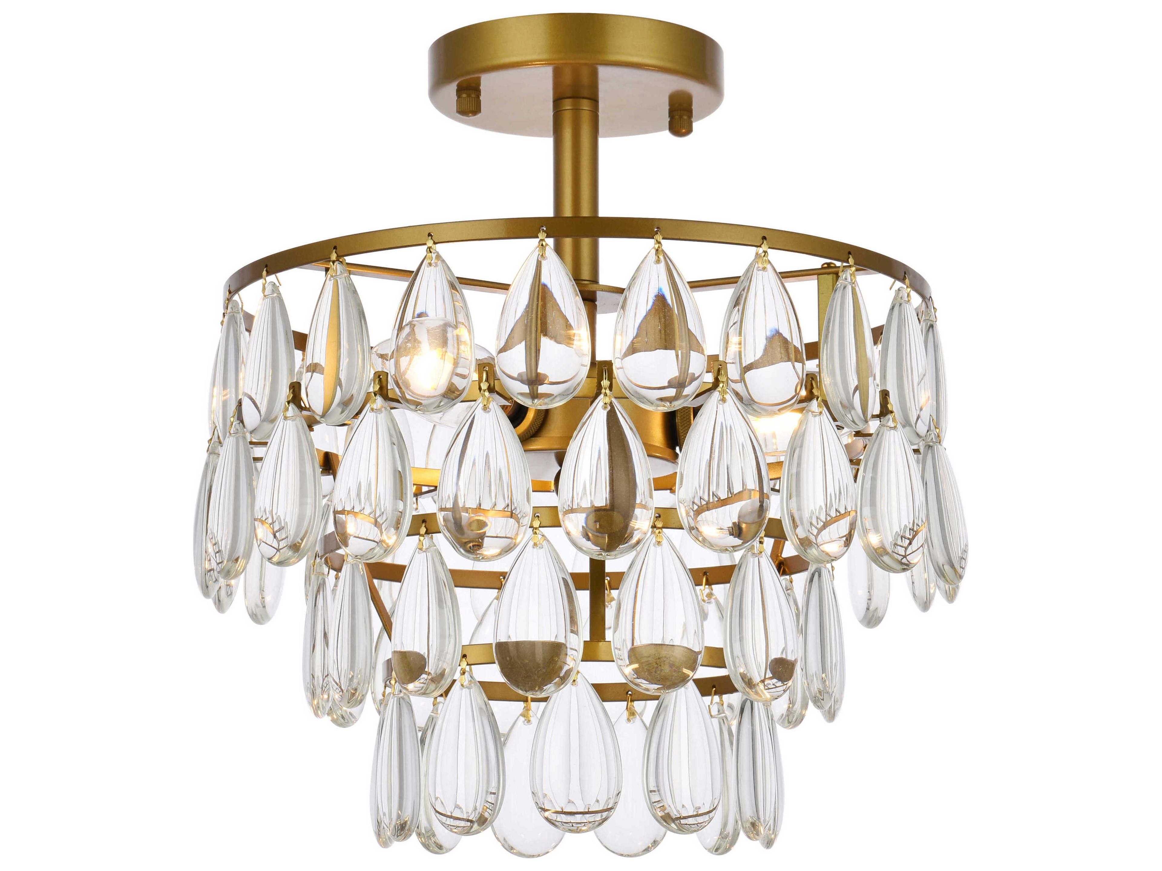 Elegant Lighting Mila 3-Light Brass Crystal Semi Flush Mount