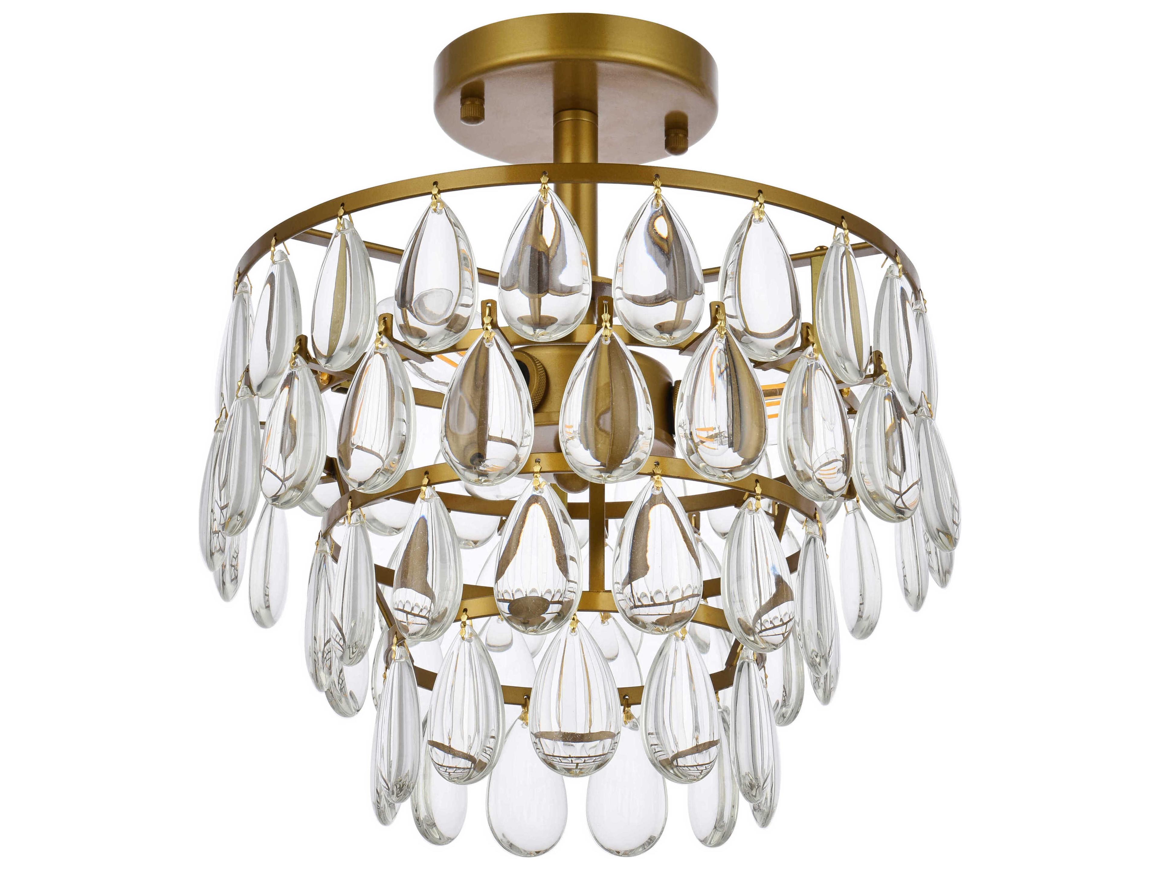 Elegant Lighting Mila 3-Light Brass Crystal Semi Flush Mount