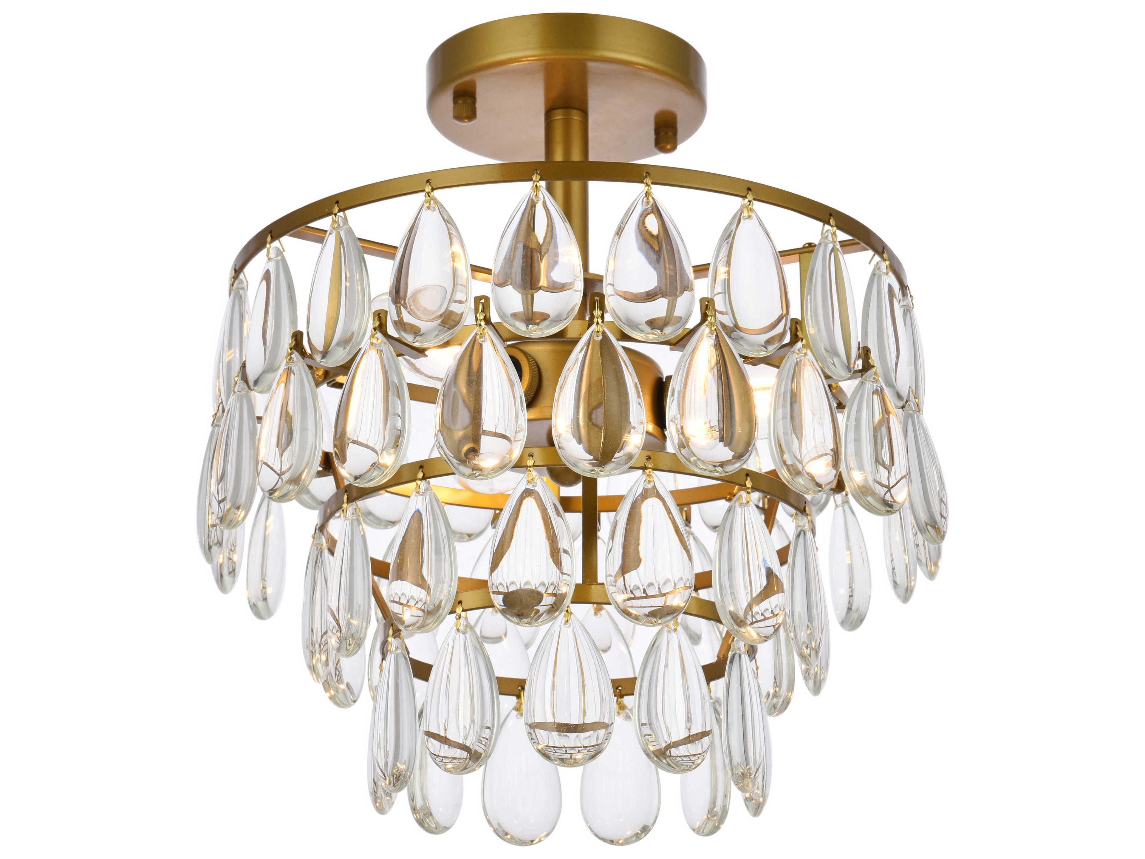 Elegant Lighting Mila 3-Light Brass Crystal Semi Flush Mount