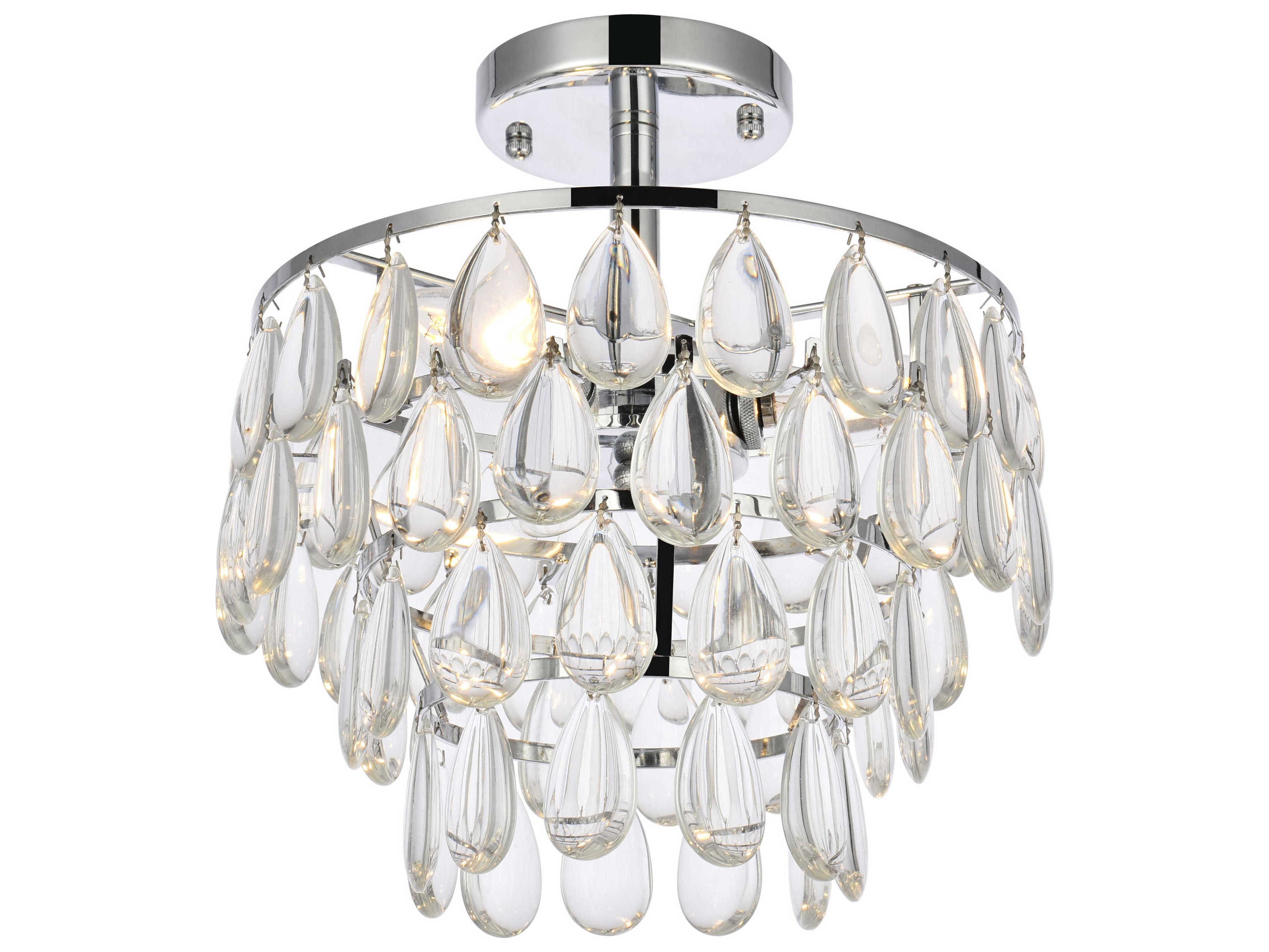 Elegant Lighting Mila 3-Light Chrome Crystal Semi Flush Mount