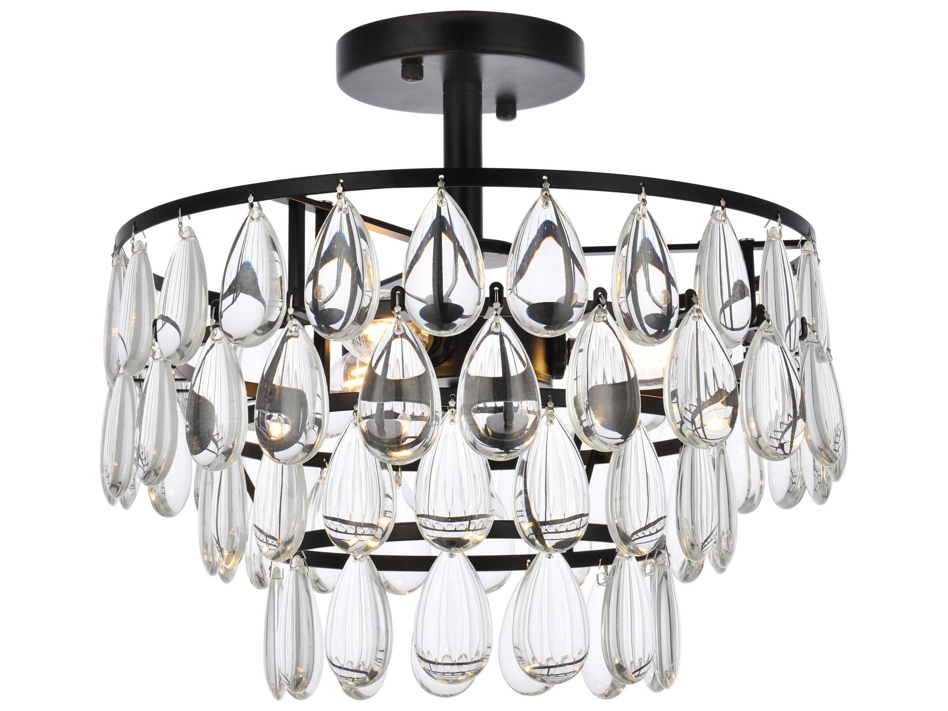 Mila 3-Light Black Crystal Semi Flush Mount
