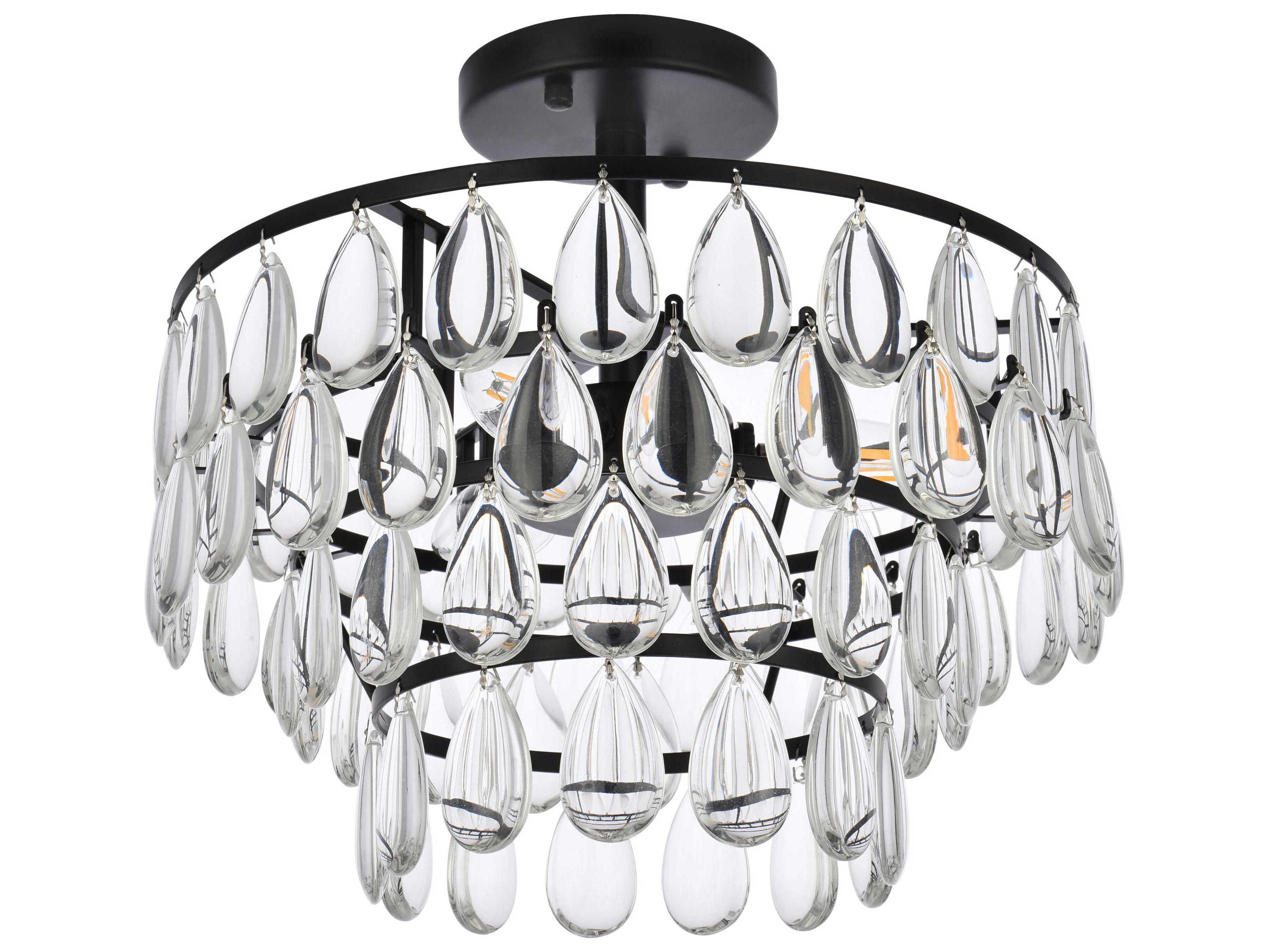 Elegant Lighting Mila 3-Light Black Crystal Semi Flush Mount