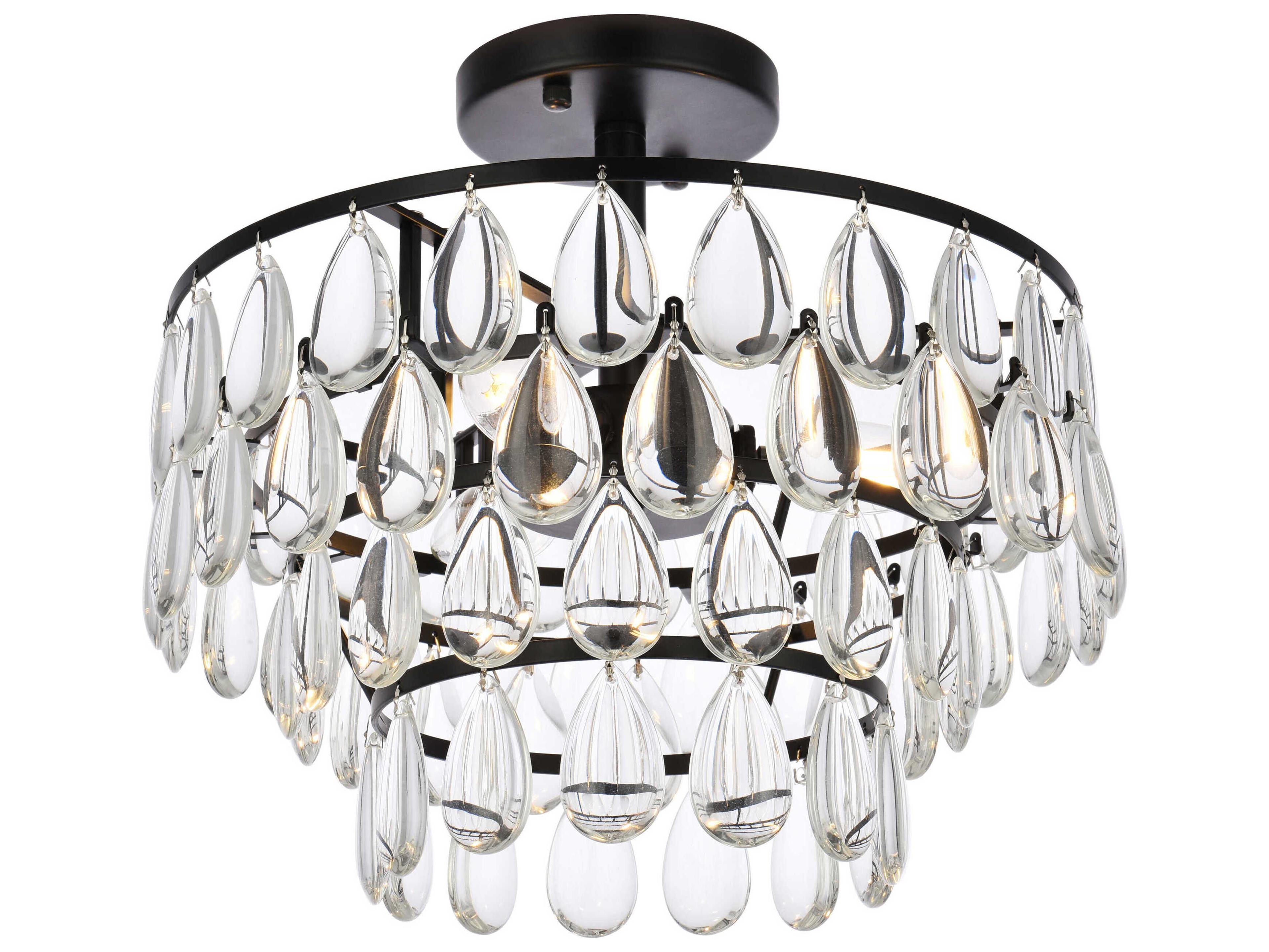 Elegant Lighting Mila 3-Light Black Crystal Semi Flush Mount