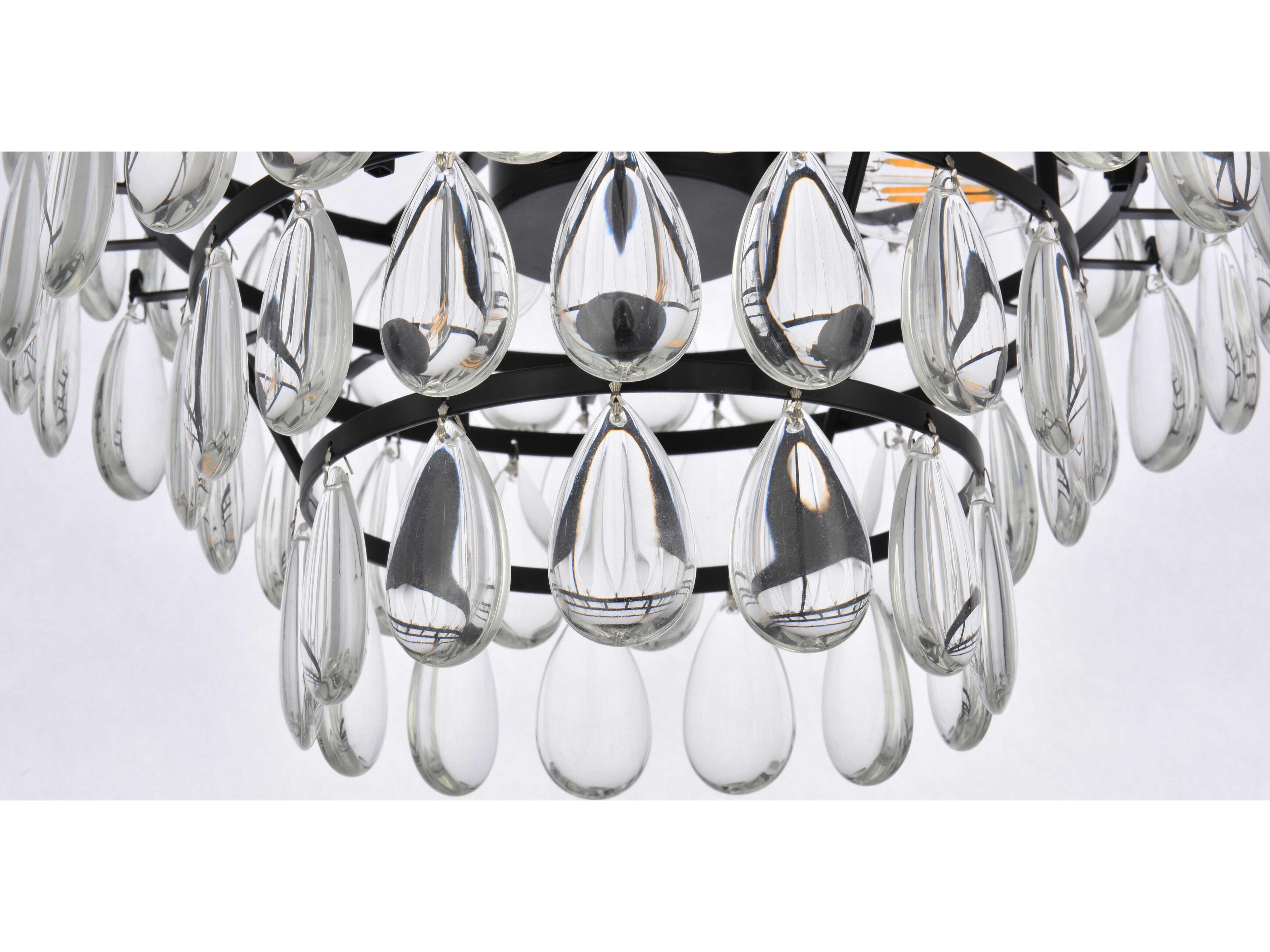 Elegant Lighting Mila 3-Light Black Crystal Semi Flush Mount