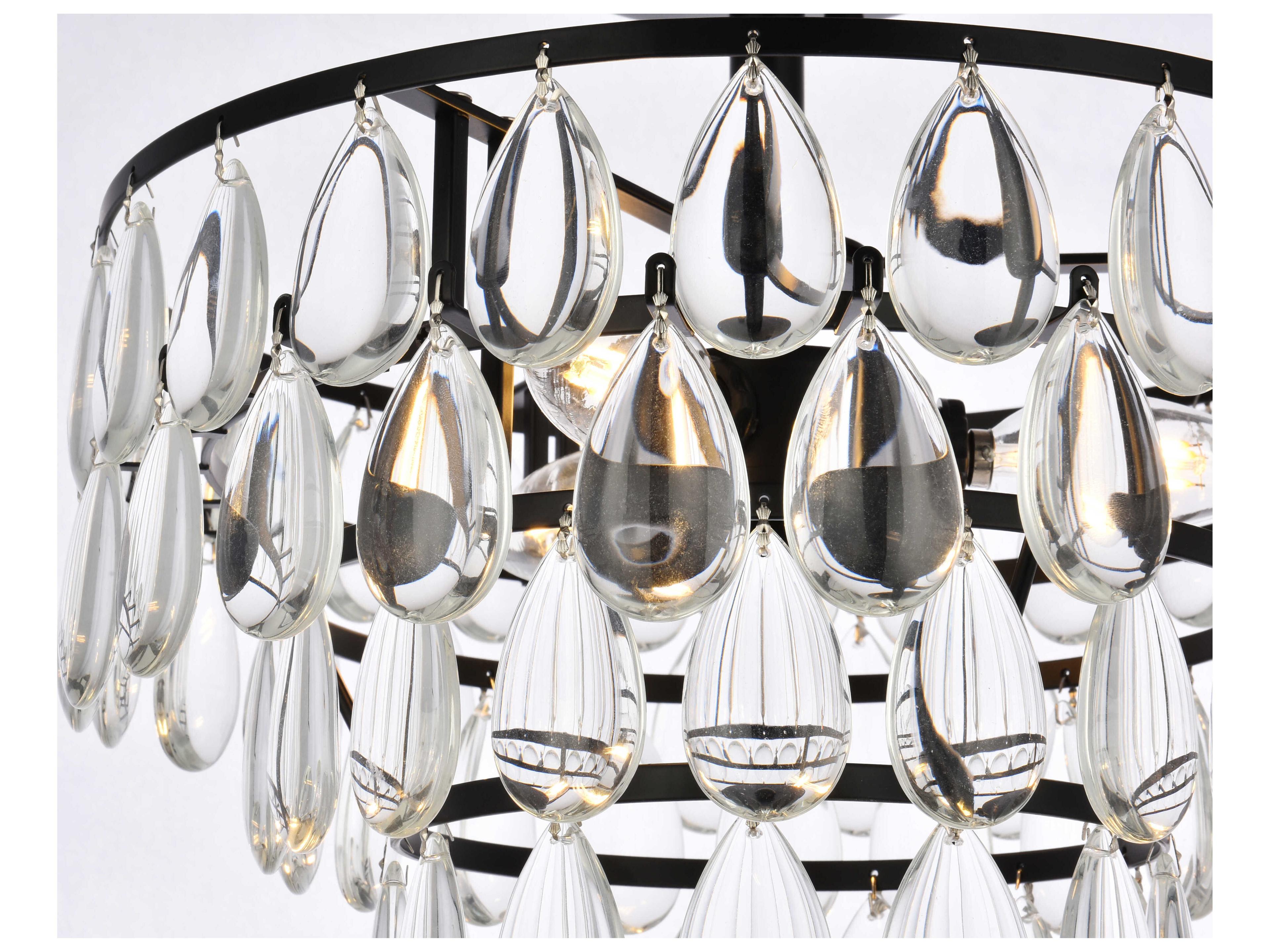 Elegant Lighting Mila 3-Light Black Crystal Semi Flush Mount