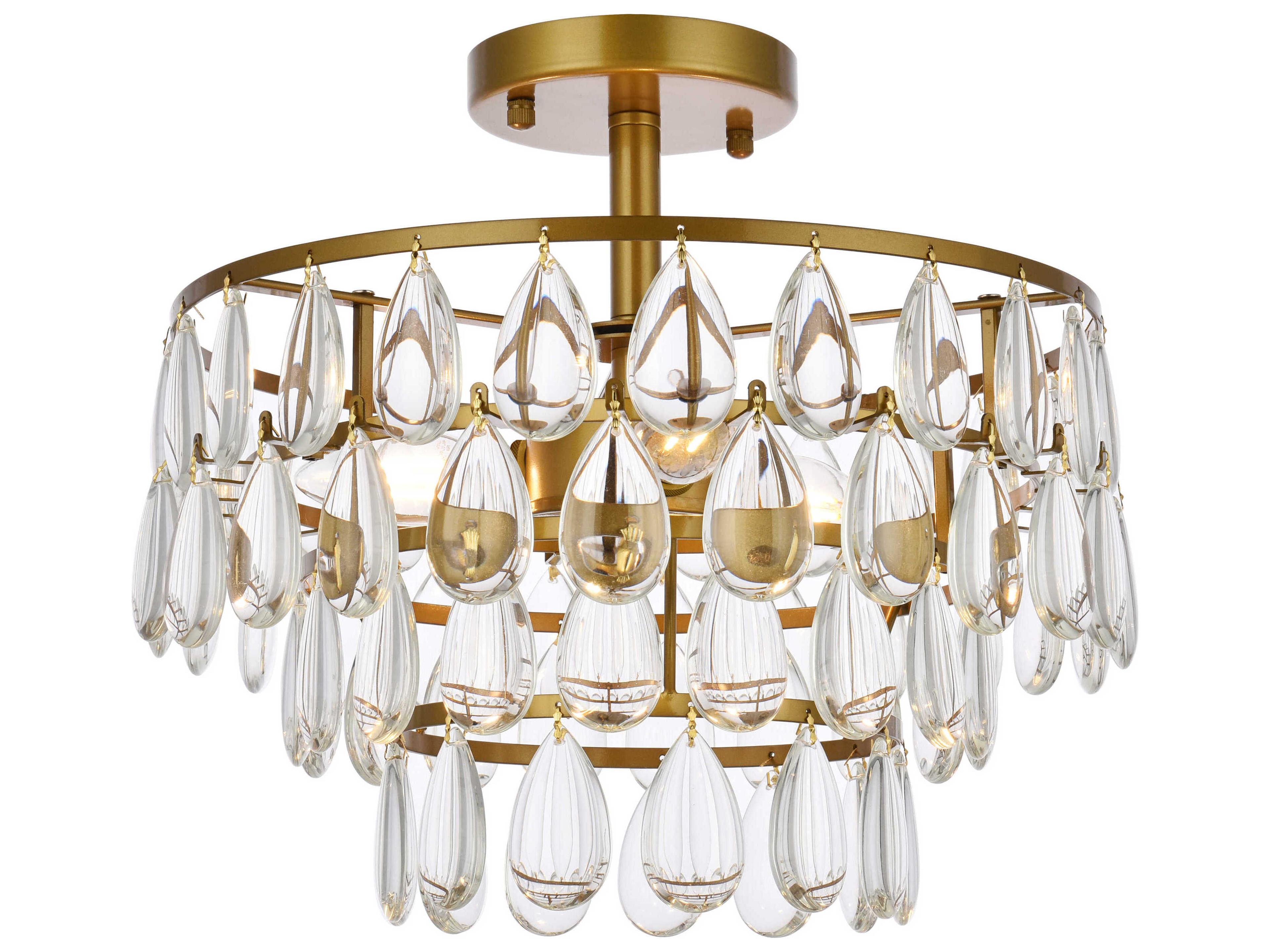 Mila 3-Light Brass Crystal Semi Flush Mount