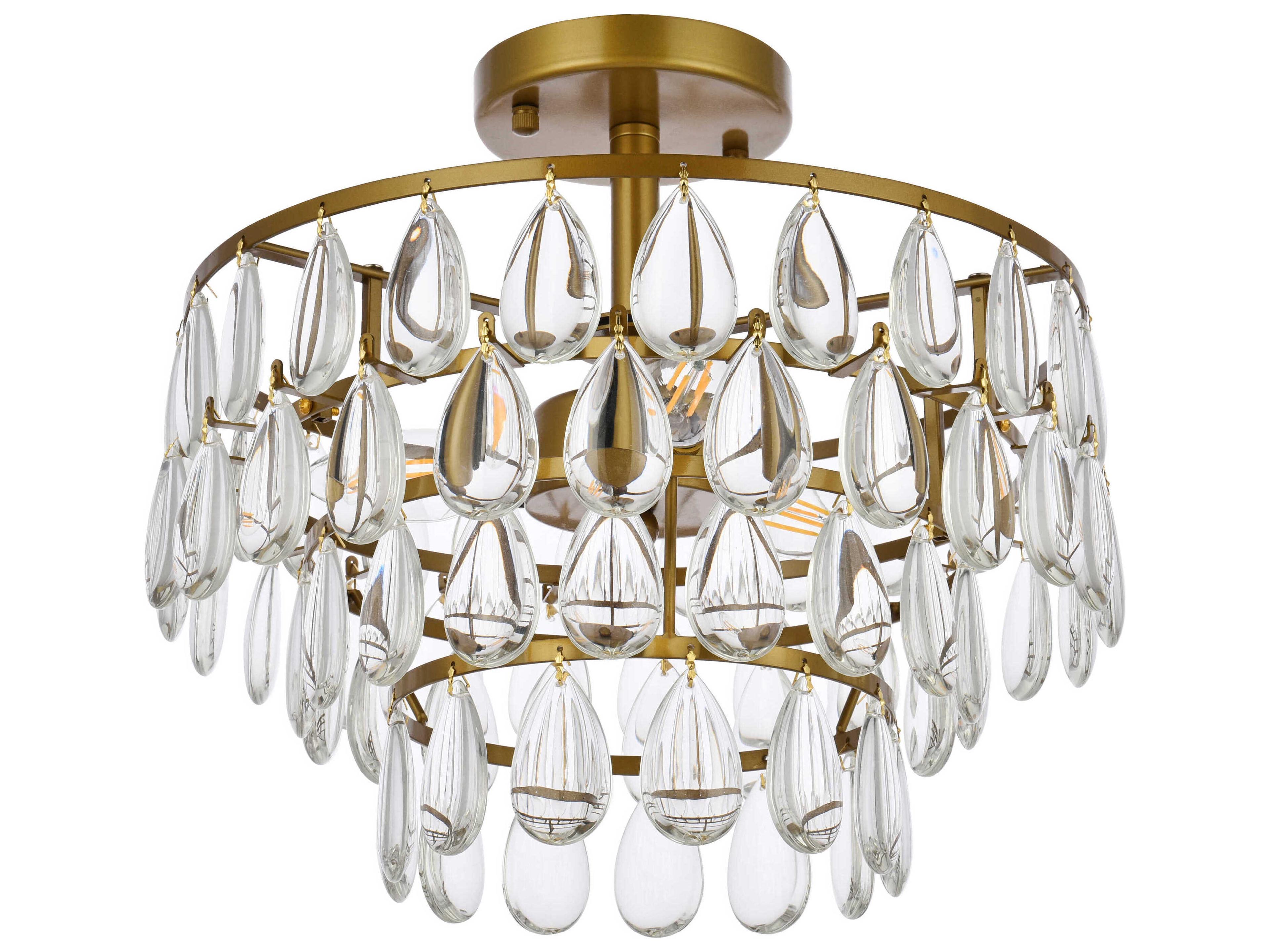 Elegant Lighting Mila 3-Light Brass Crystal Semi Flush Mount