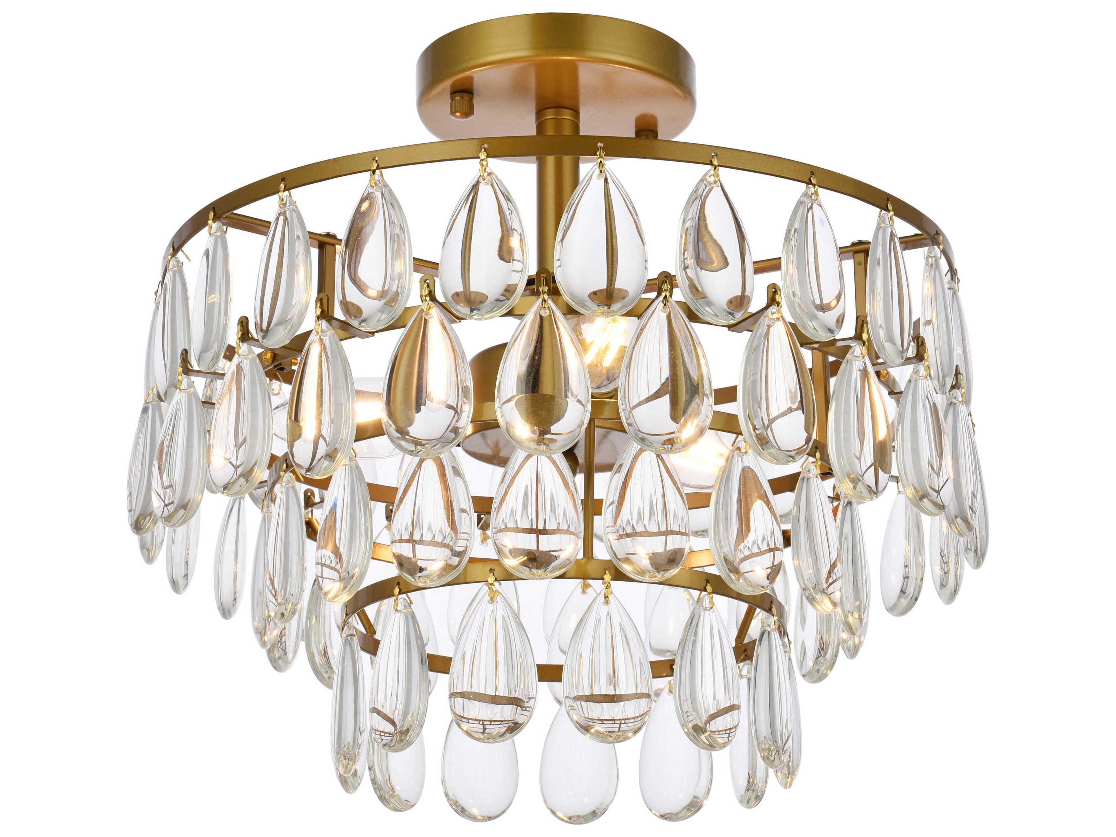Elegant Lighting Mila 3-Light Brass Crystal Semi Flush Mount