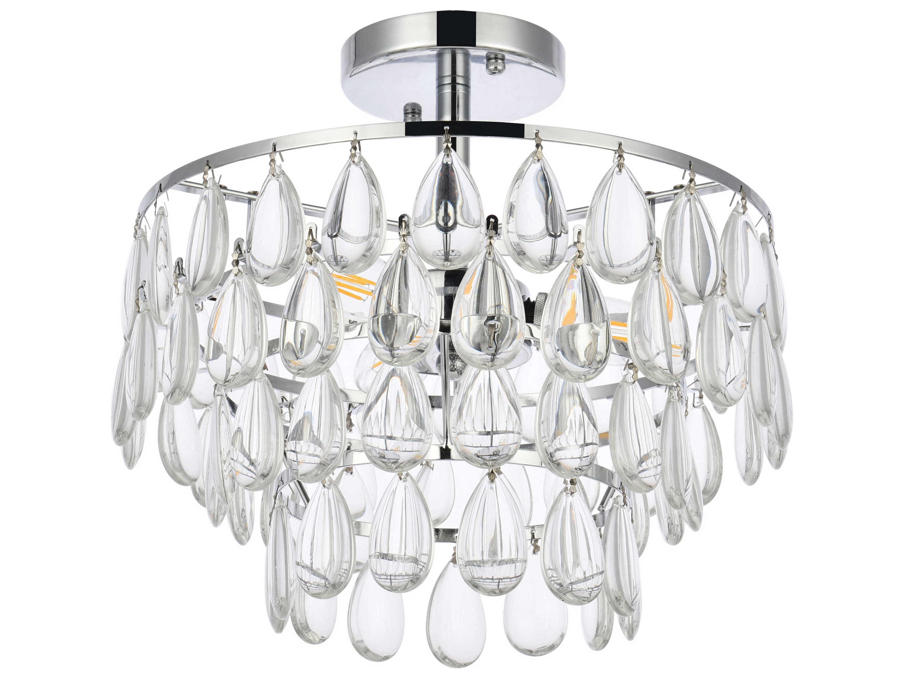 Elegant Lighting Mila 3-Light Chrome Crystal Semi Flush Mount