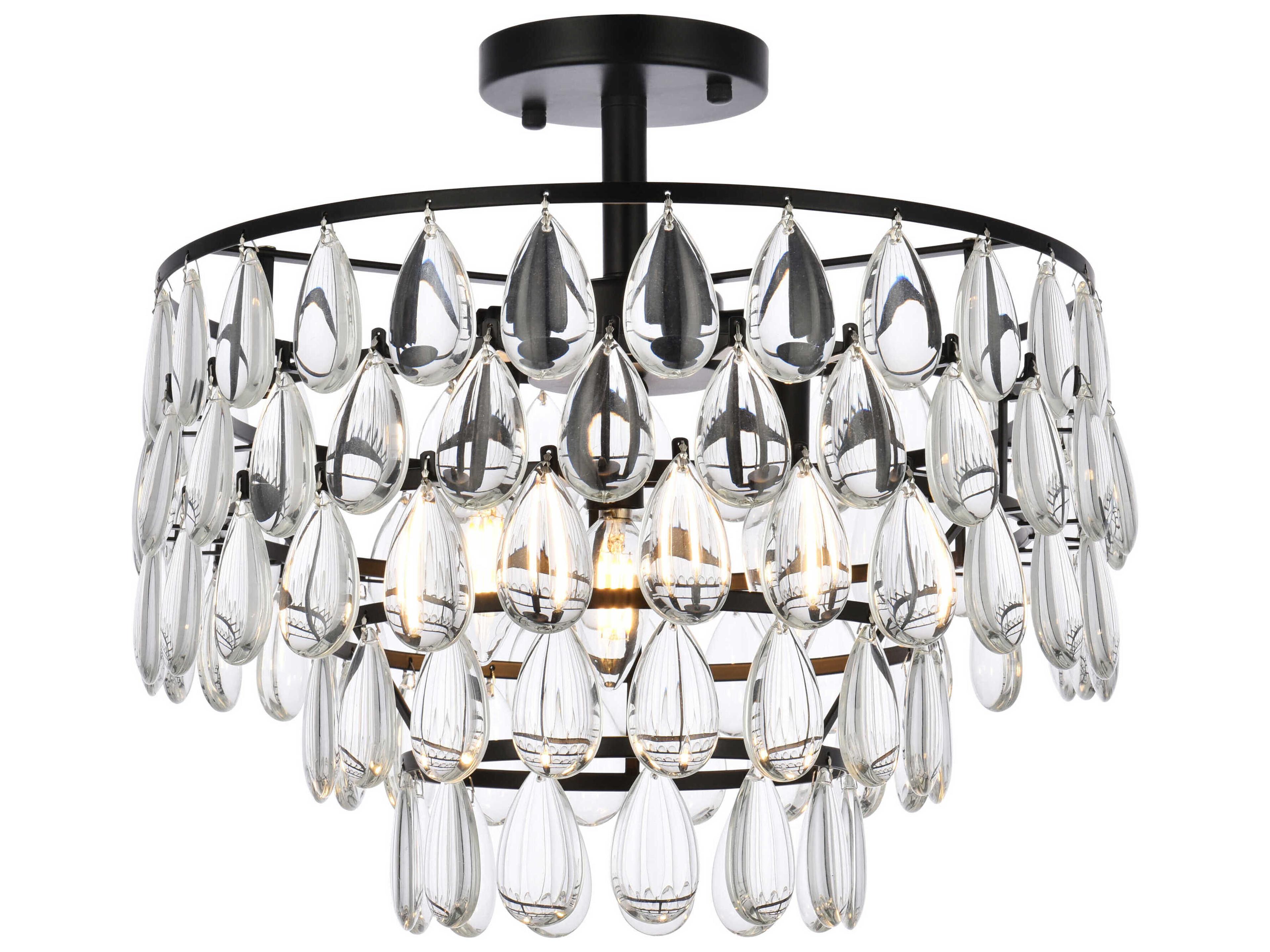 Mila 3-Light Black Crystal Semi Flush Mount
