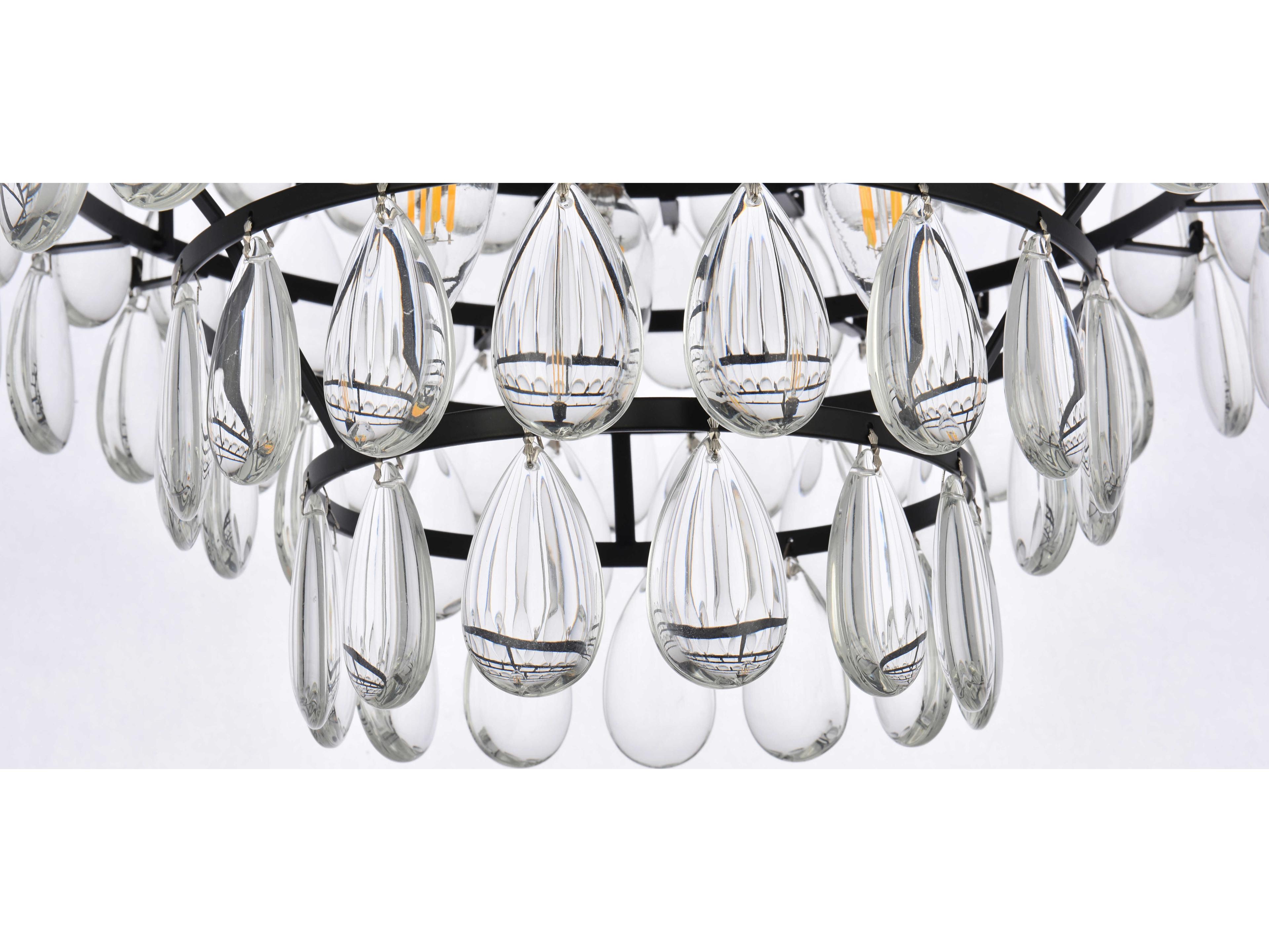 Elegant Lighting Mila 3-Light Black Crystal Semi Flush Mount