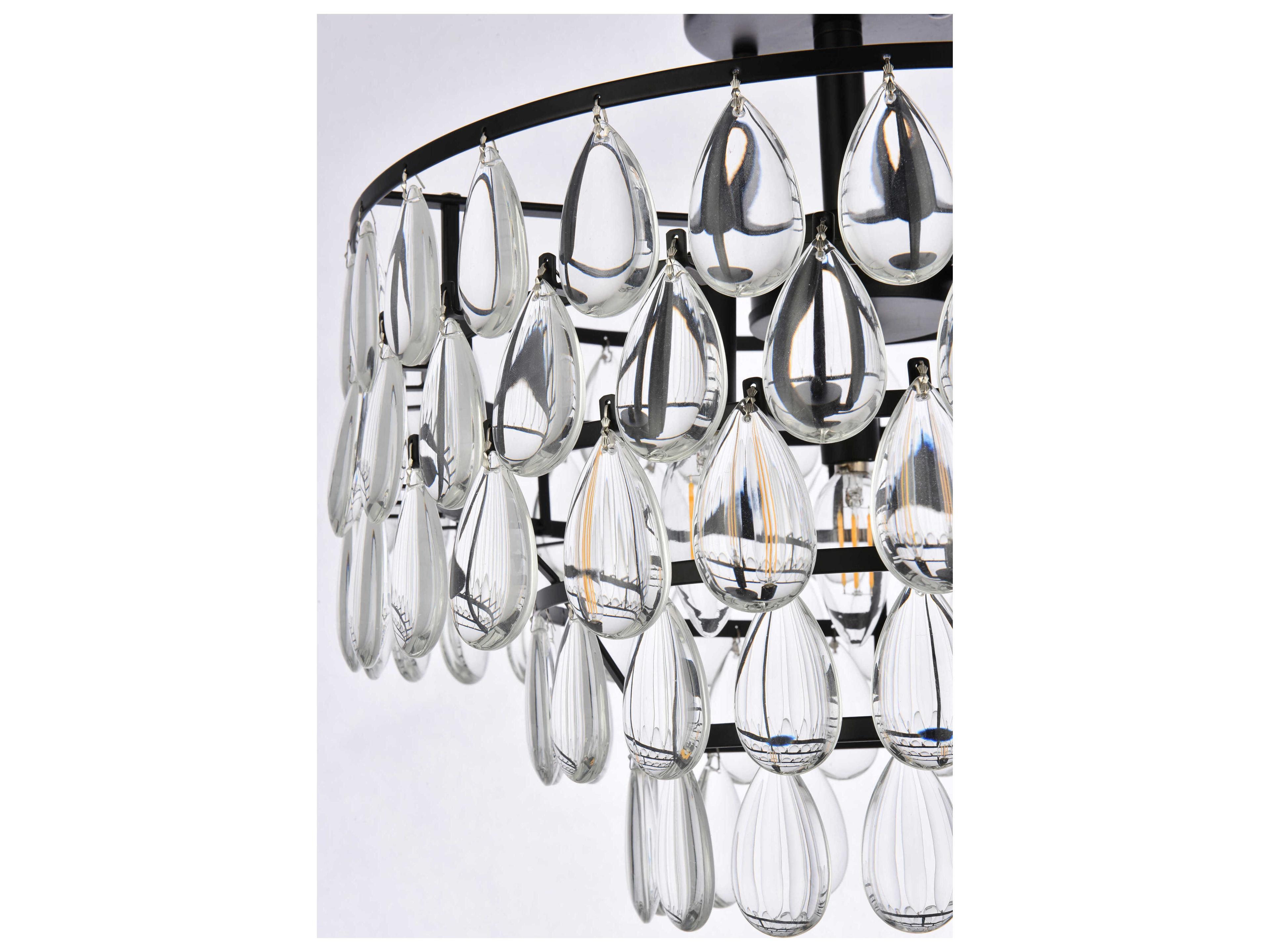 Elegant Lighting Mila 3-Light Black Crystal Semi Flush Mount