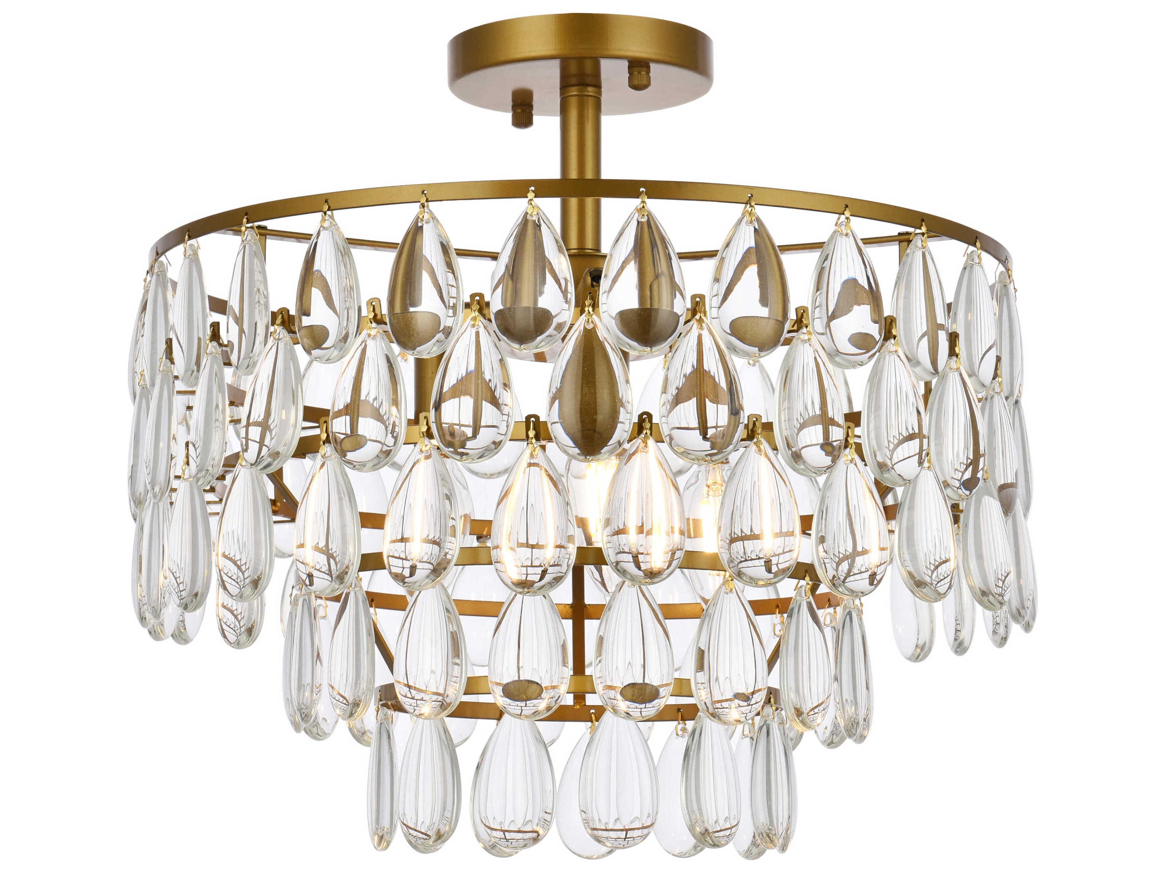 Mila 3-Light Brass Crystal Semi Flush Mount