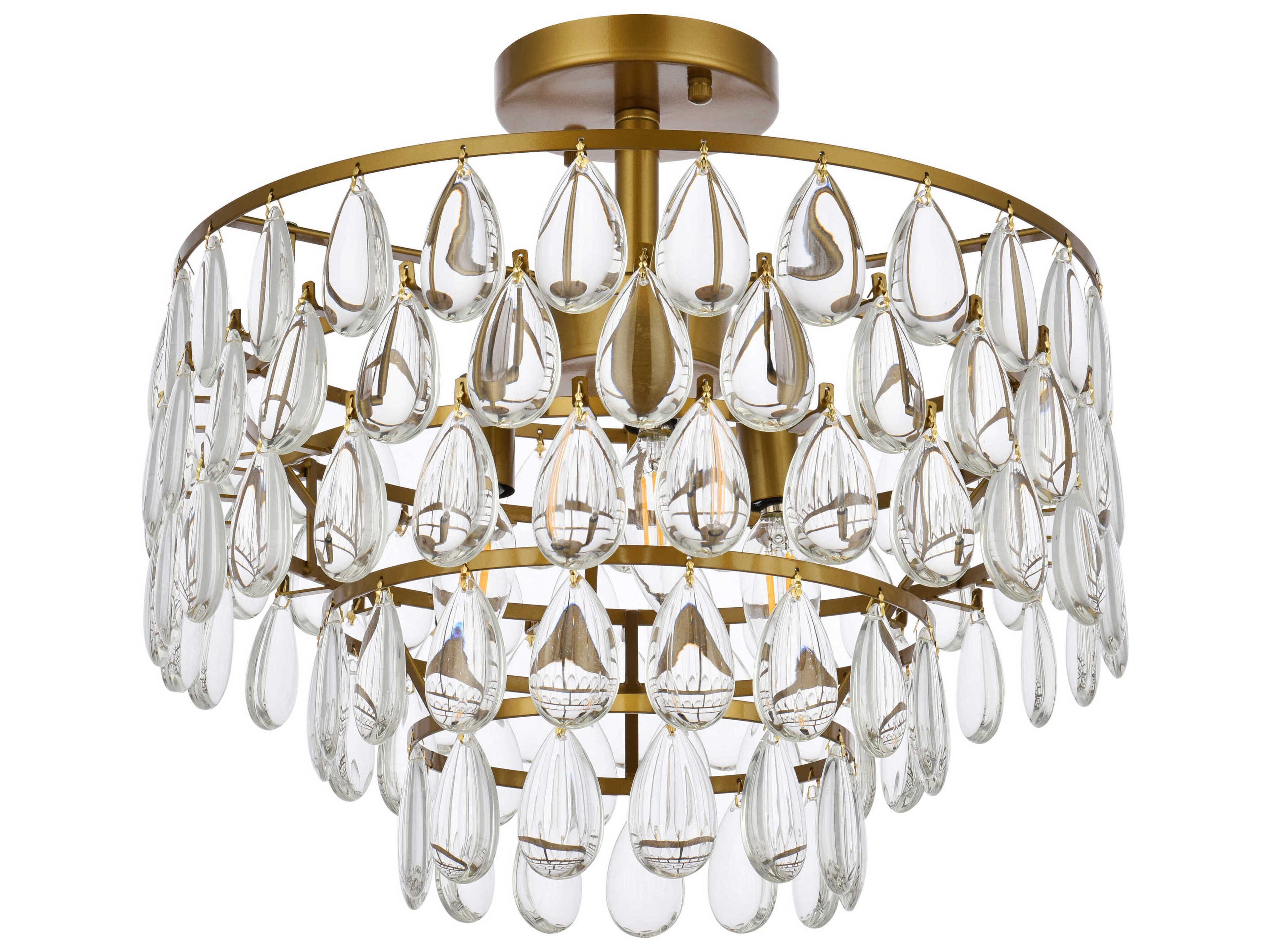 Elegant Lighting Mila 3-Light Brass Crystal Semi Flush Mount