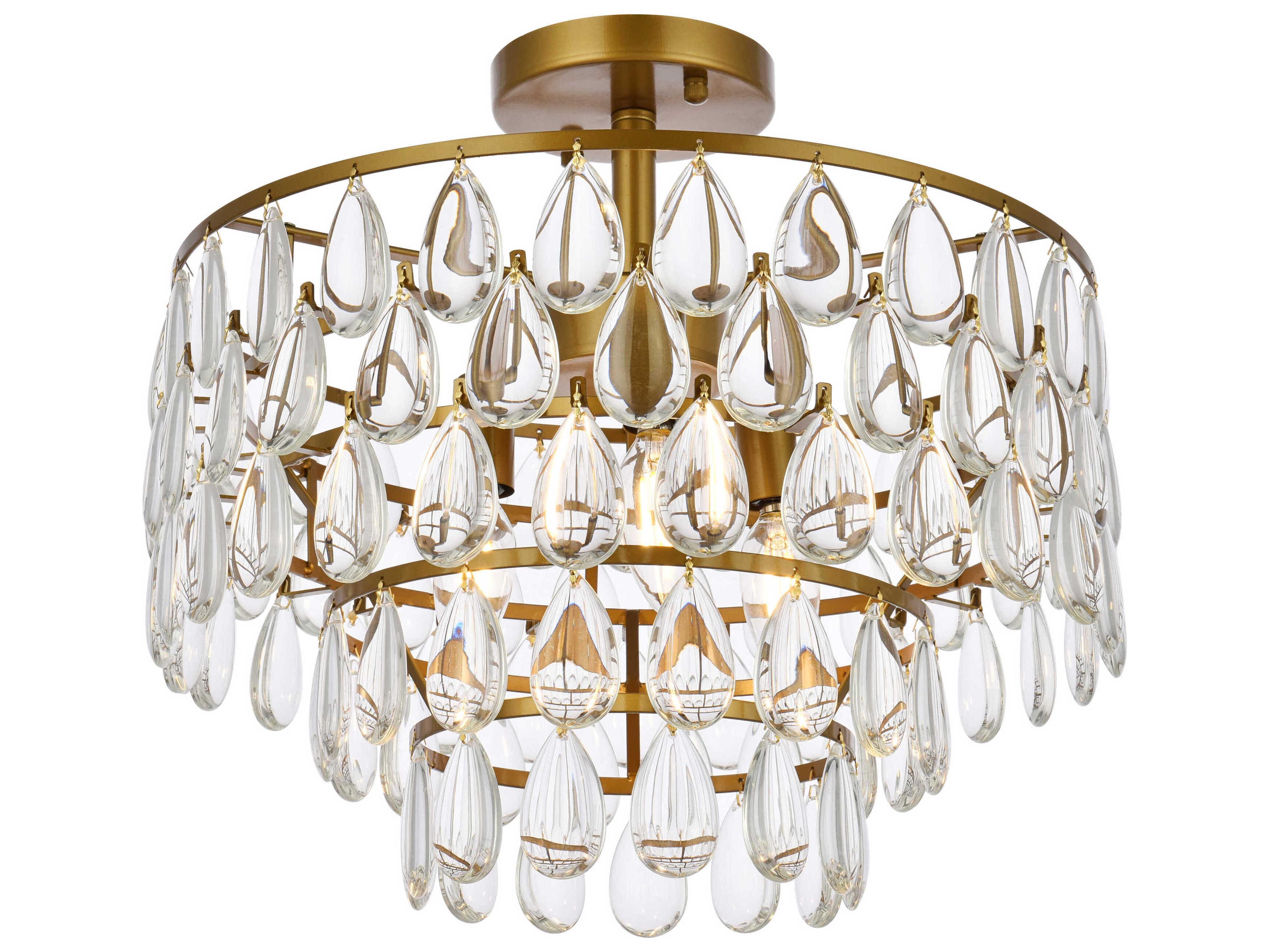 Elegant Lighting Mila 3-Light Brass Crystal Semi Flush Mount