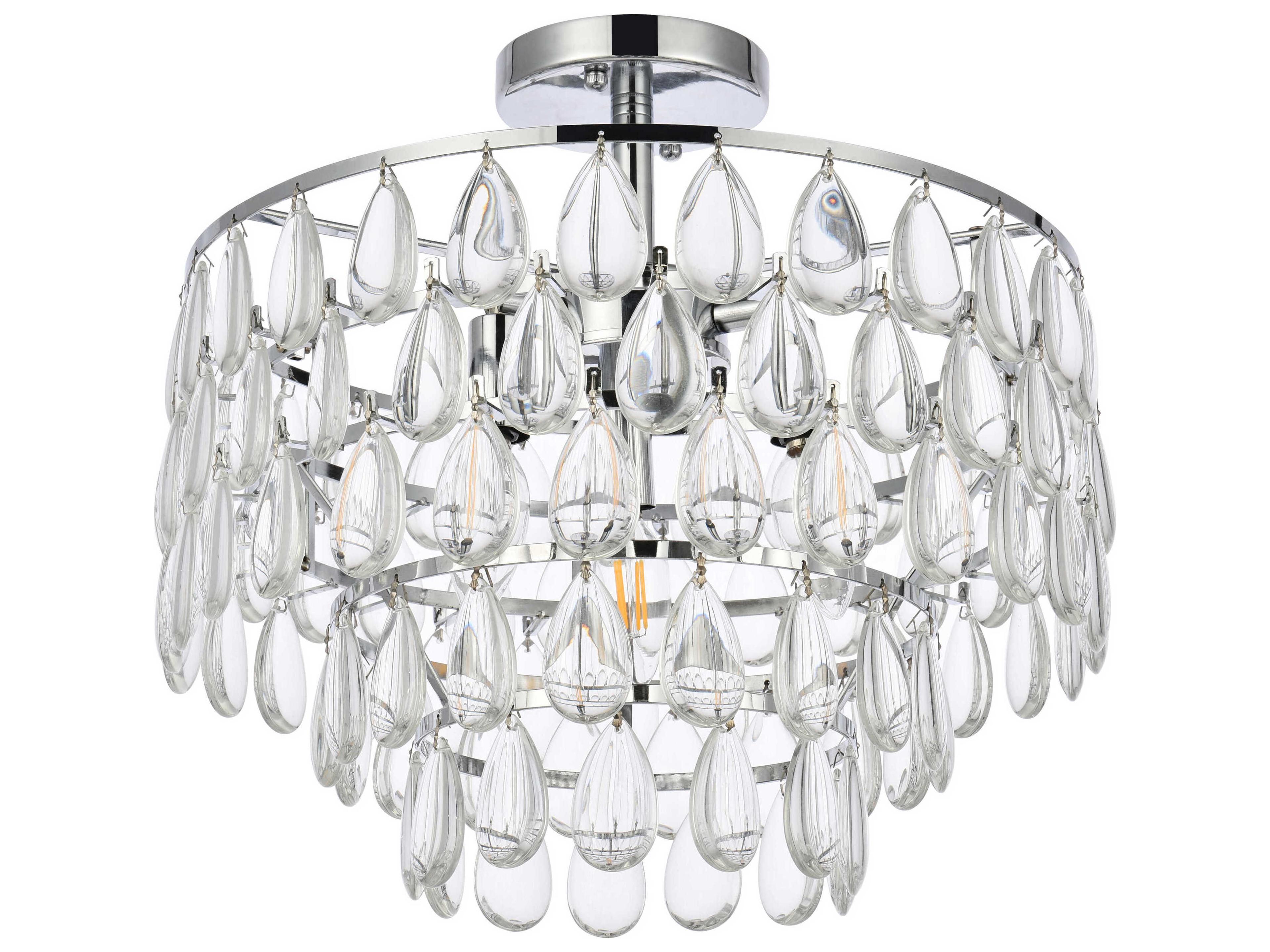 Elegant Lighting Mila 3-Light Chrome Crystal Semi Flush Mount