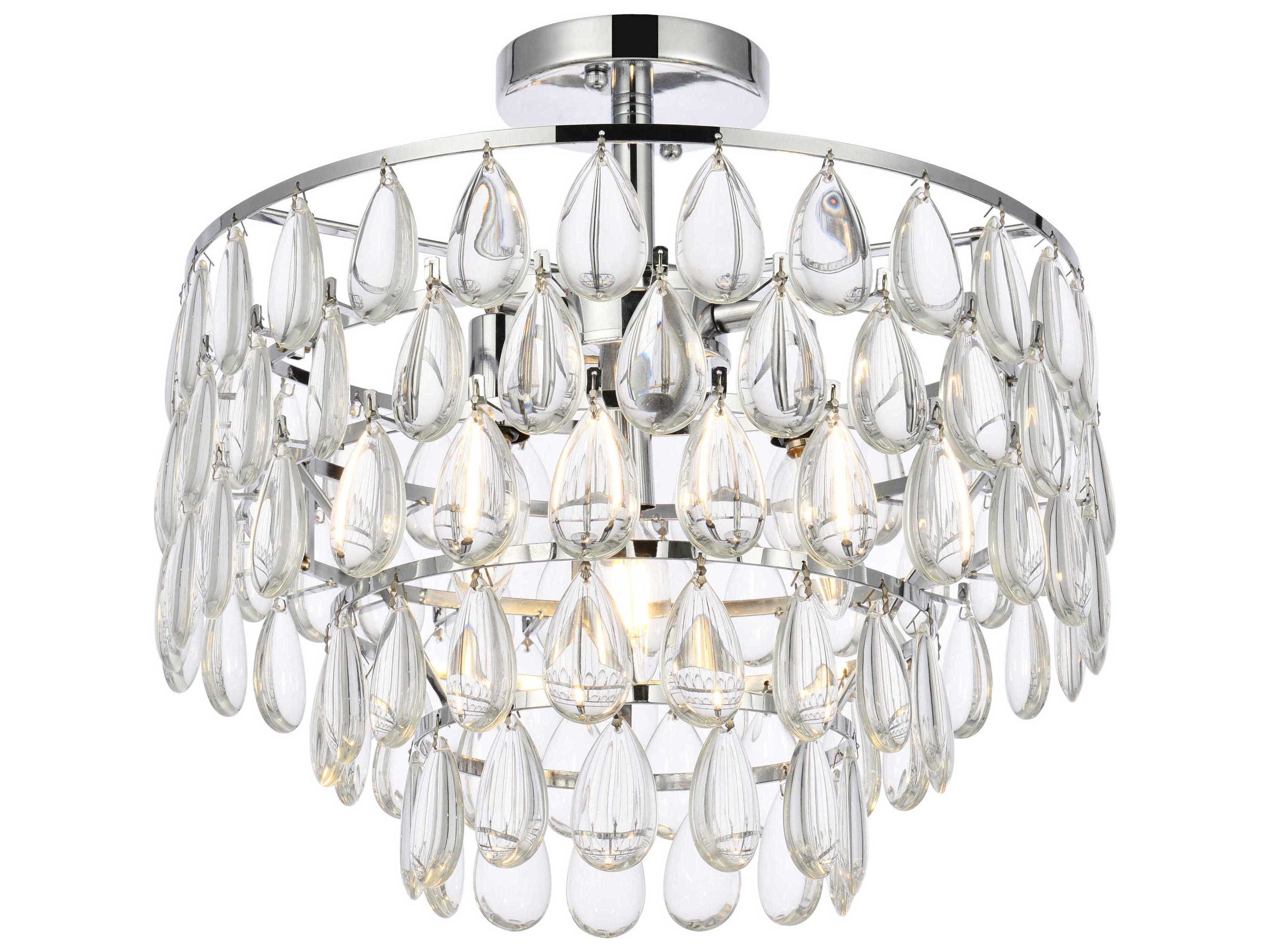 Elegant Lighting Mila 3-Light Chrome Crystal Semi Flush Mount