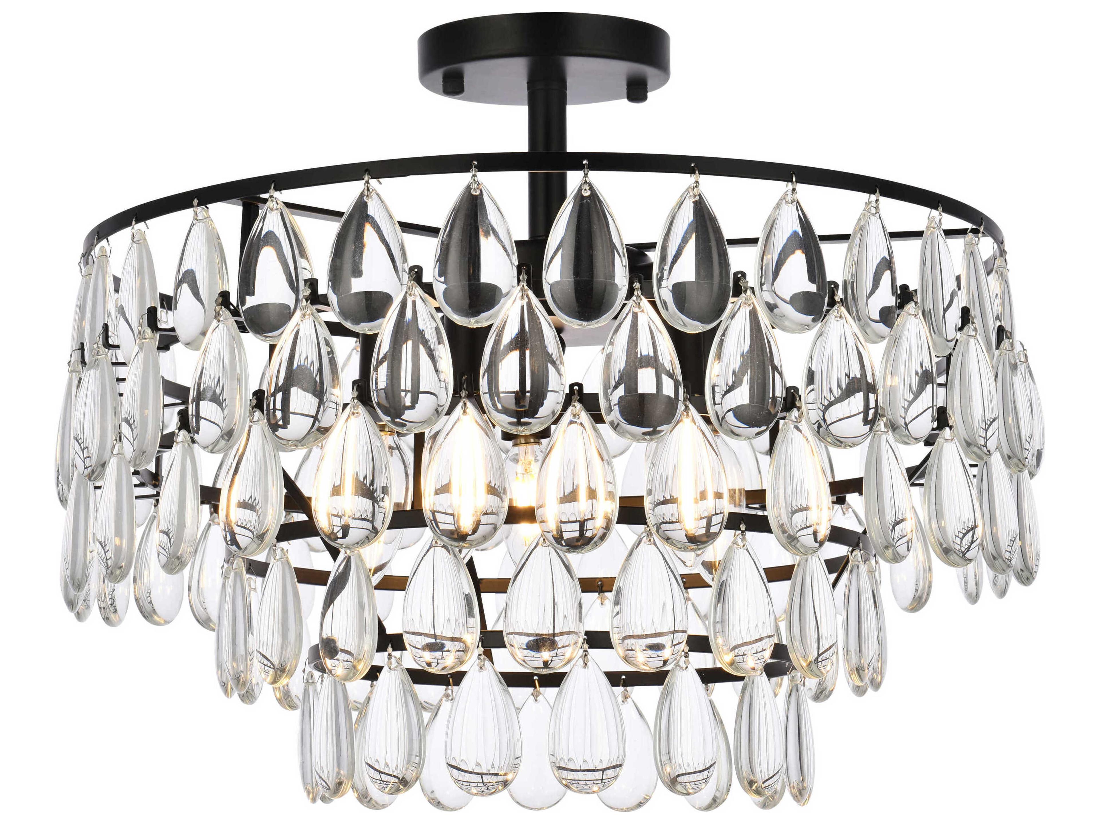 Mila 5-Light Black Crystal Semi Flush Mount