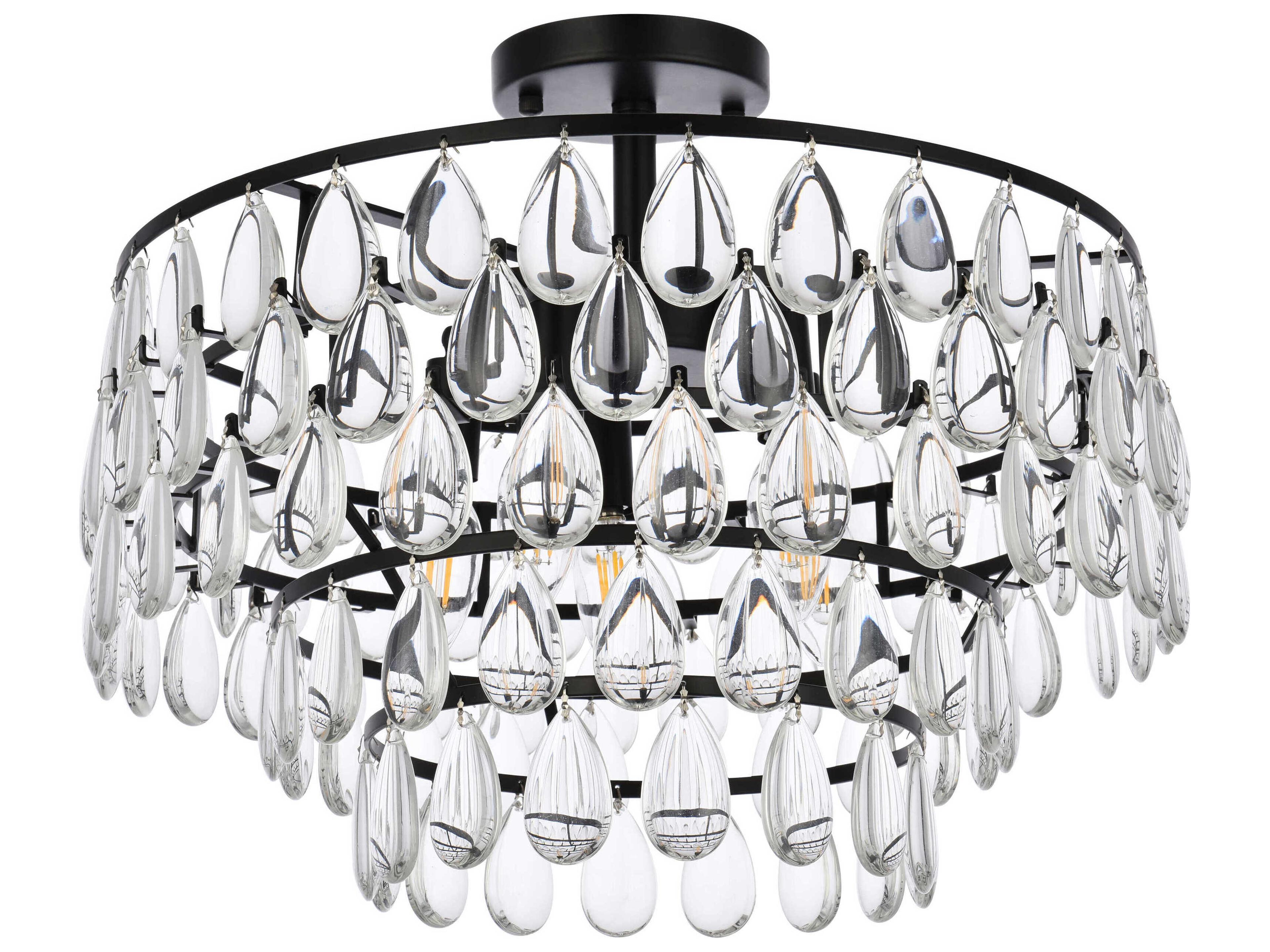 Elegant Lighting Mila 5-Light Black Crystal Semi Flush Mount