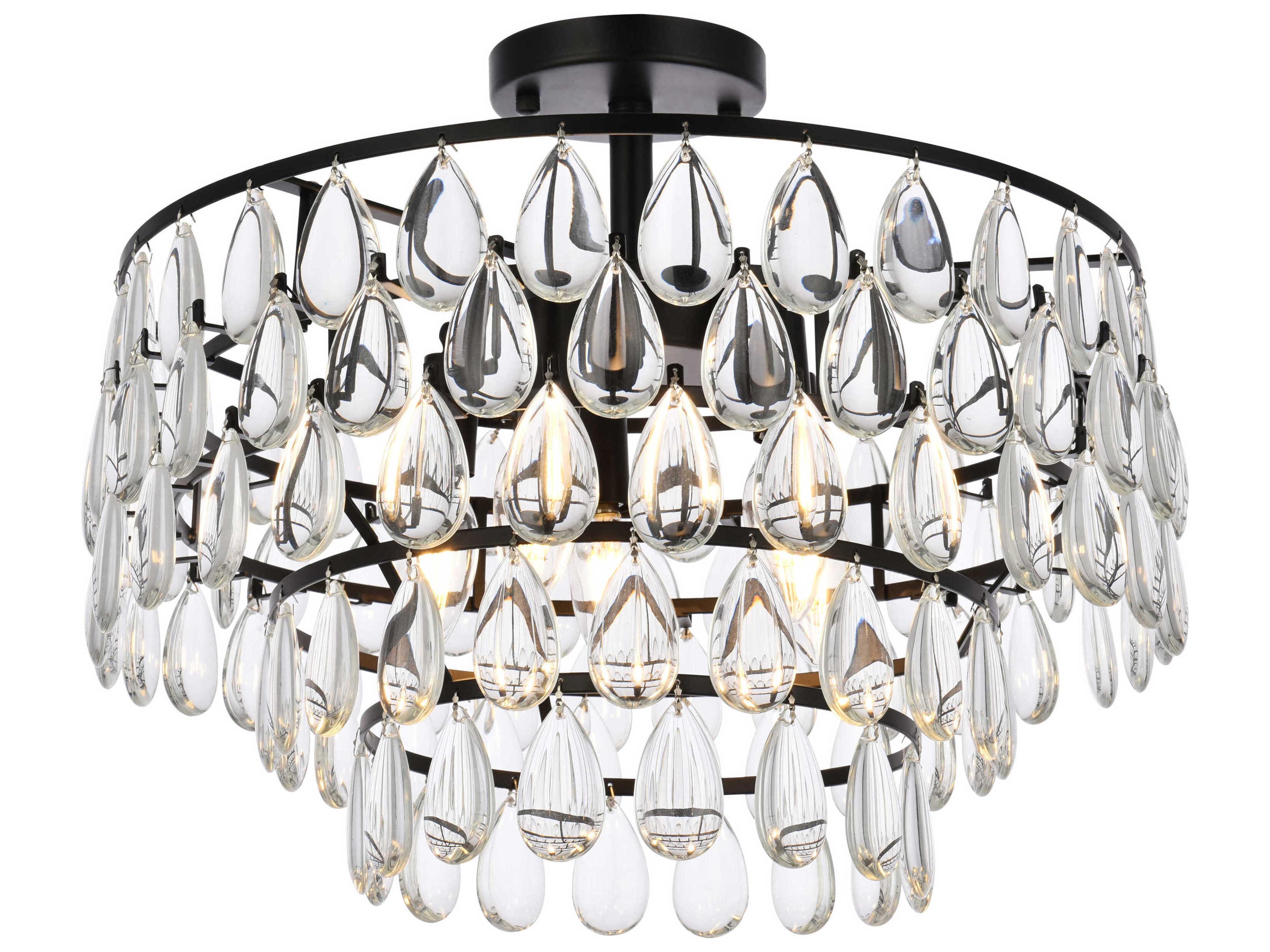Elegant Lighting Mila 5-Light Black Crystal Semi Flush Mount