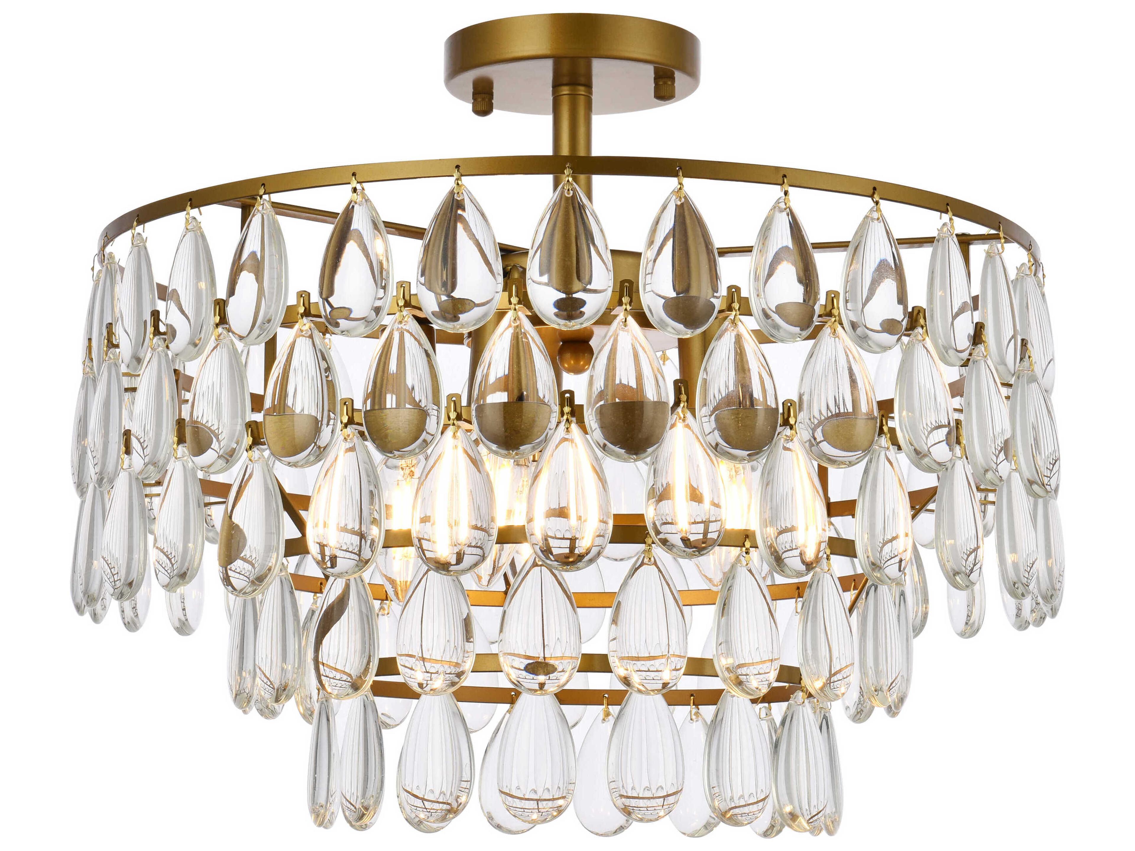 Mila 5-Light Brass Crystal Semi Flush Mount