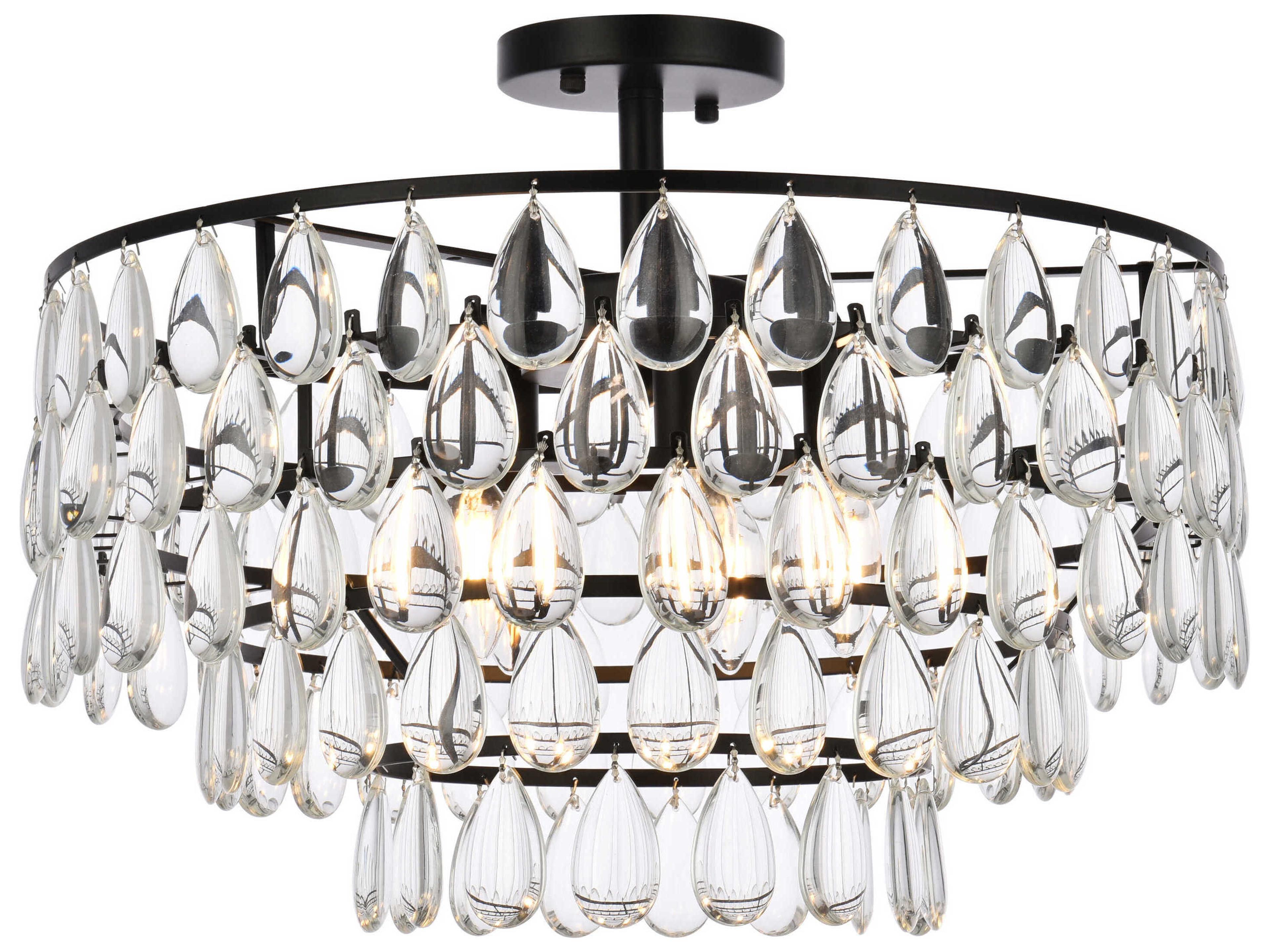 Mila 5-Light Black Crystal Semi Flush Mount