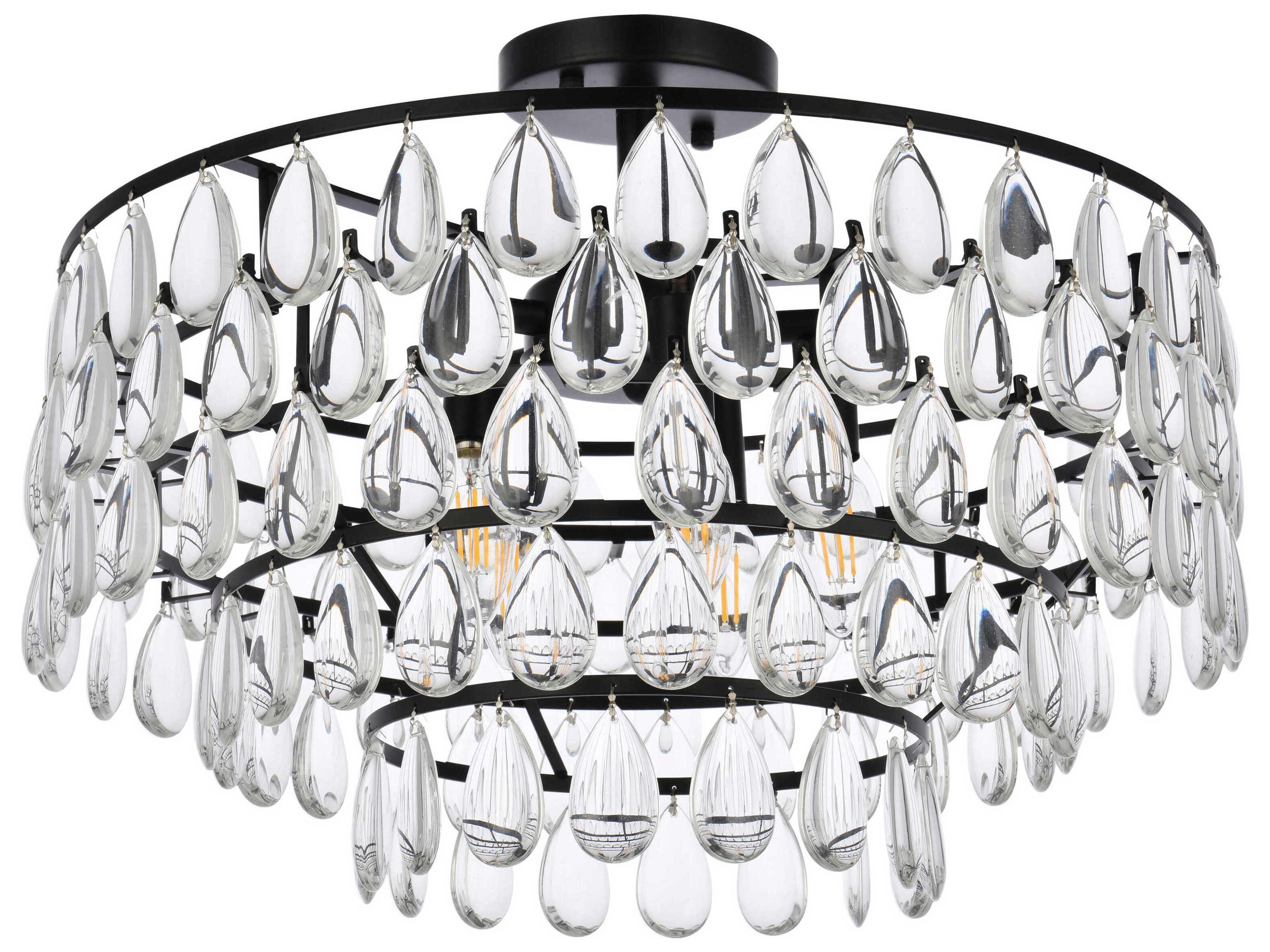Elegant Lighting Mila 5-Light Black Crystal Semi Flush Mount