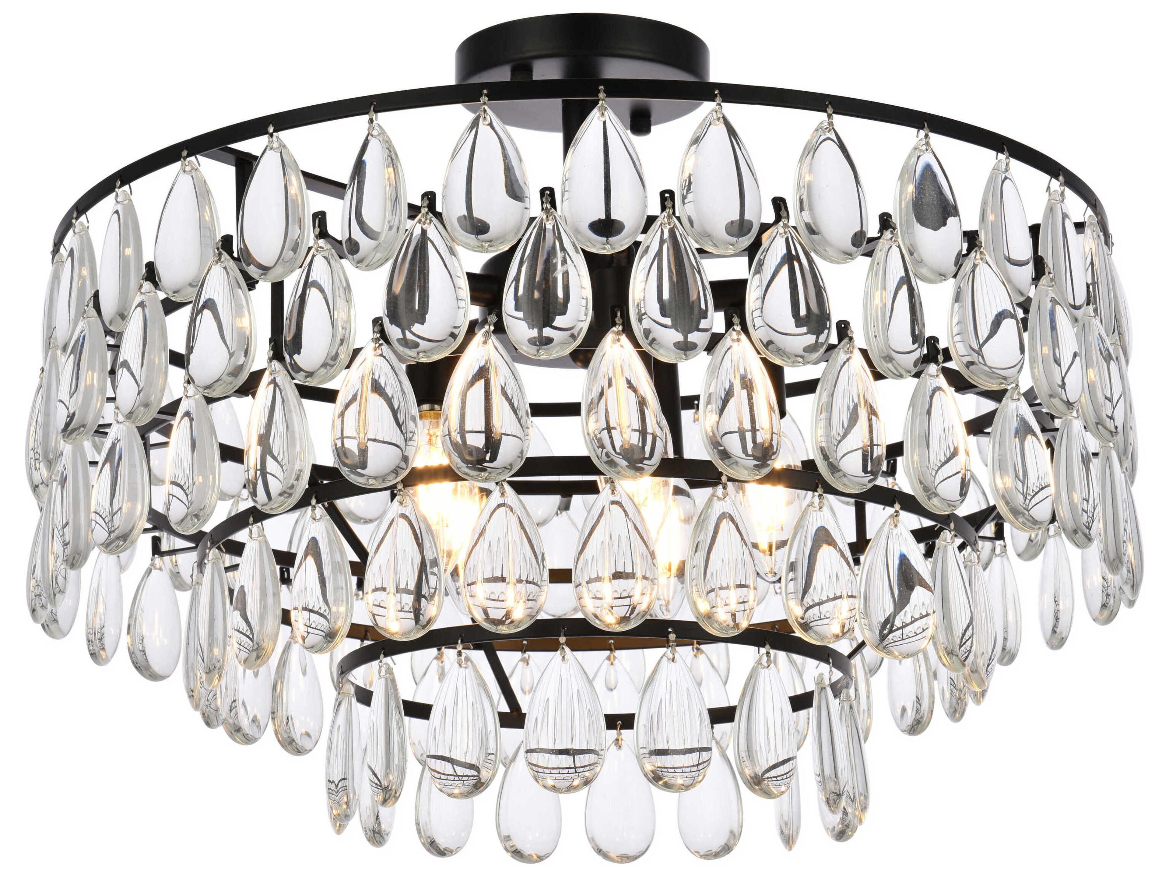 Elegant Lighting Mila 5-Light Black Crystal Semi Flush Mount
