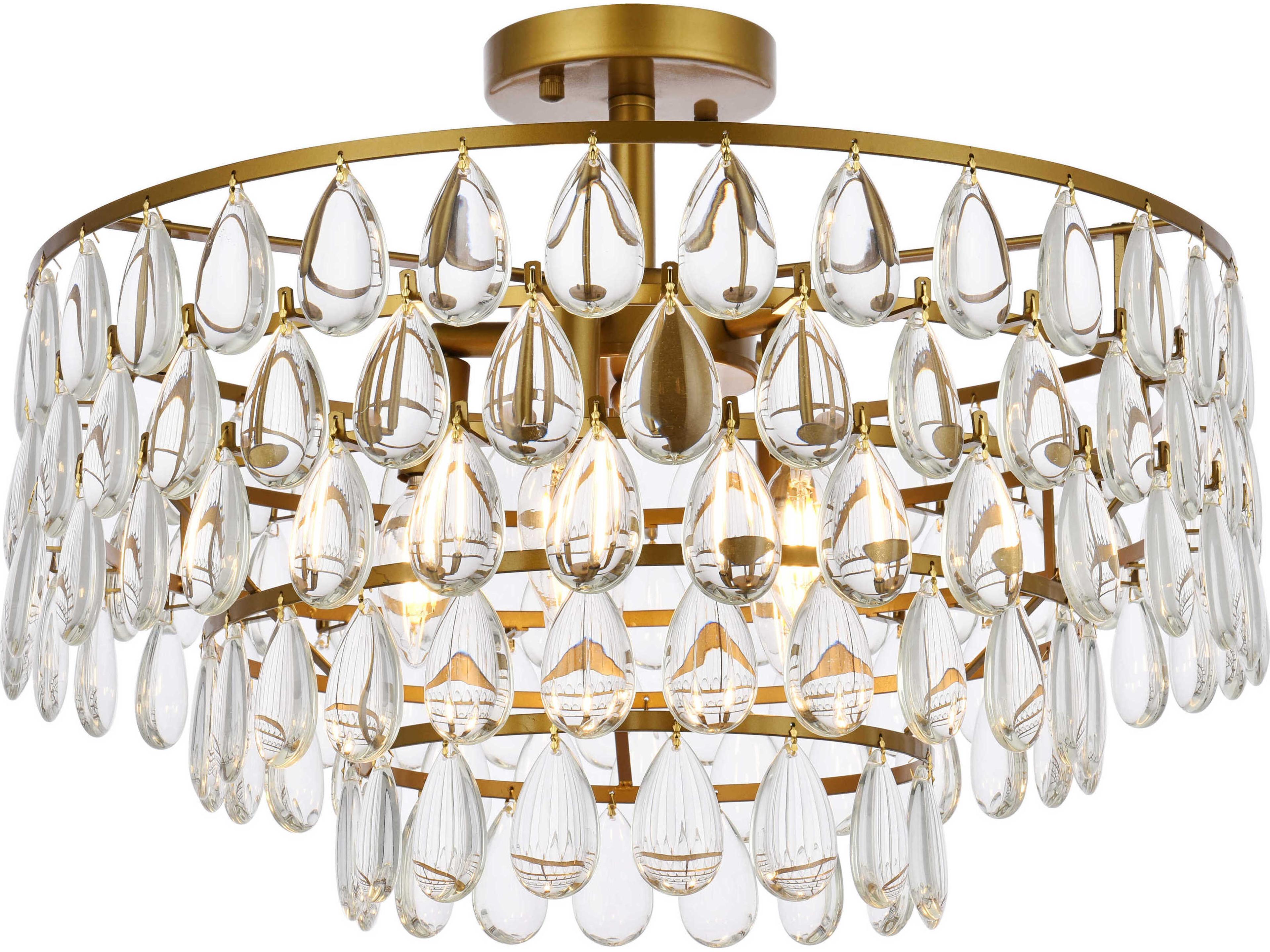 Elegant Lighting Mila 5-Light Brass Crystal Semi Flush Mount