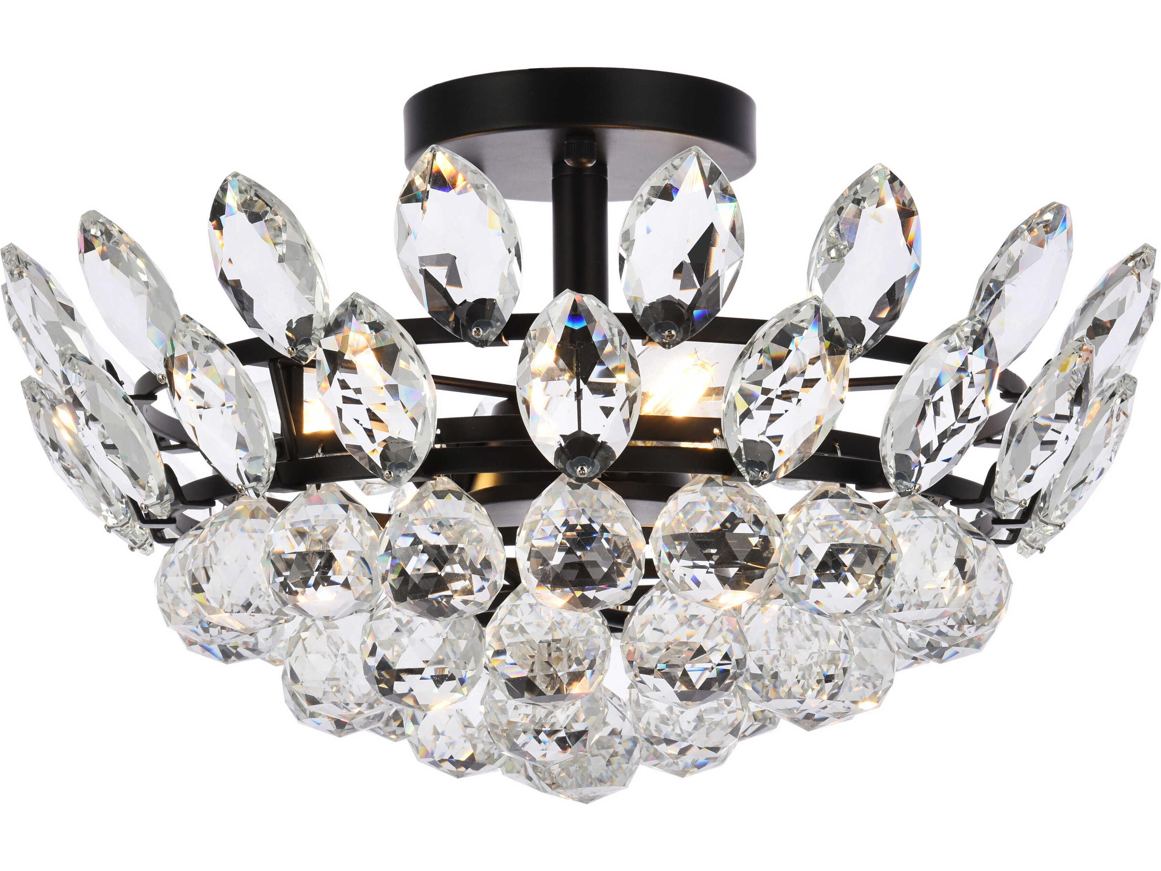 Emilia 3-Light Black Crystal Semi Flush Mount