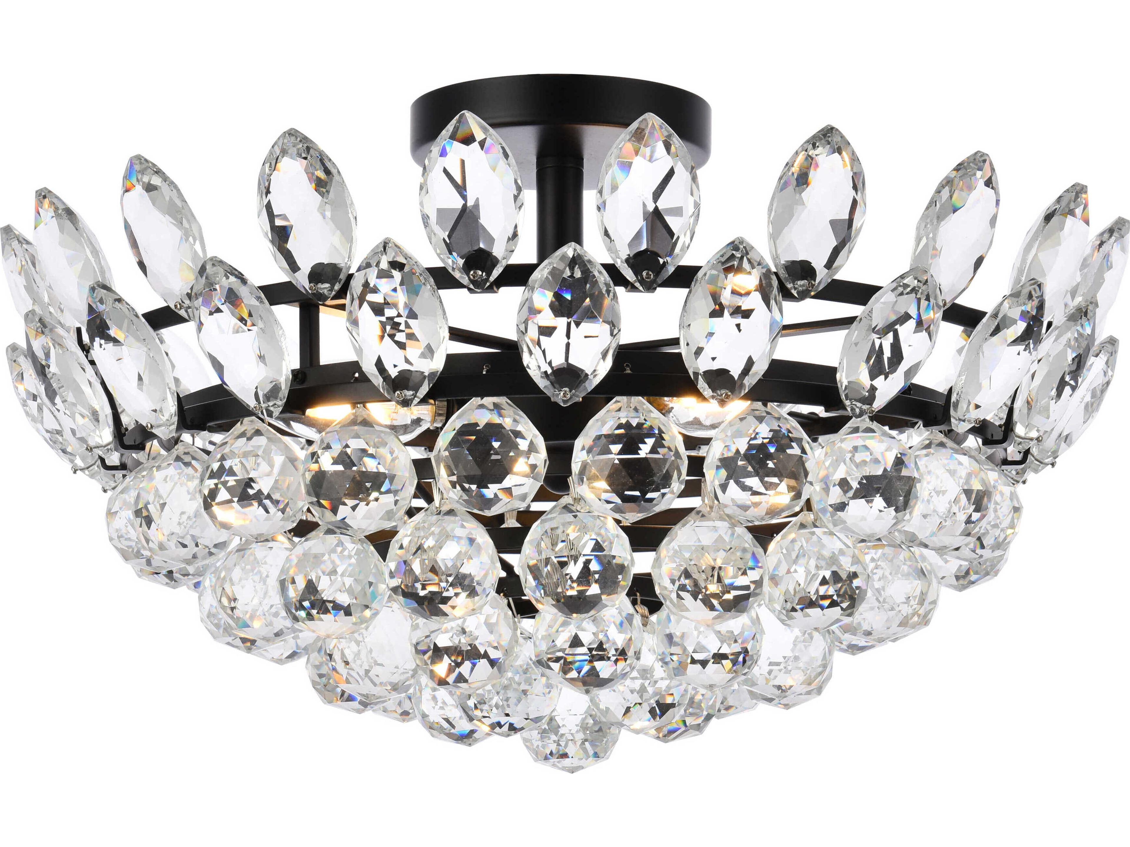 Emilia 5-Light Black Crystal Semi Flush Mount
